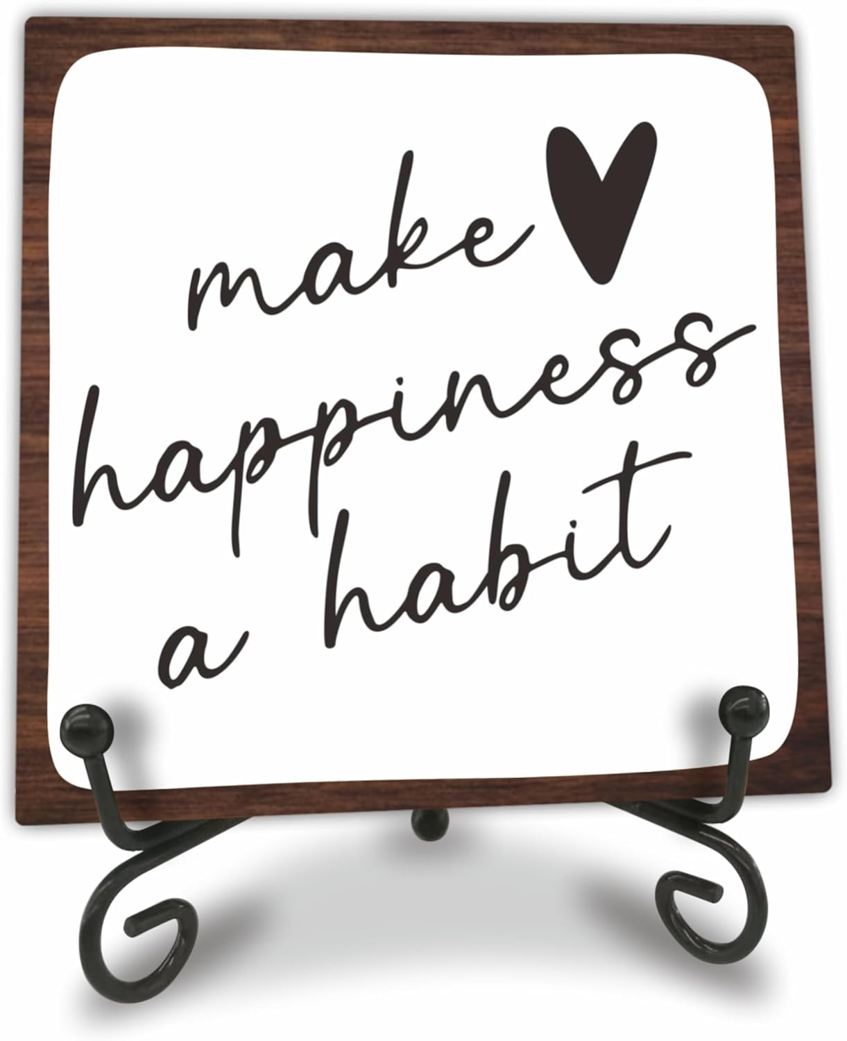 4" Wooden Sign For Tabletop - Make Happiness A Habit，Inspirational Wooden Plaque, Desk Decor And Quote Sign For Office, Home Decorations & Gifts - A06