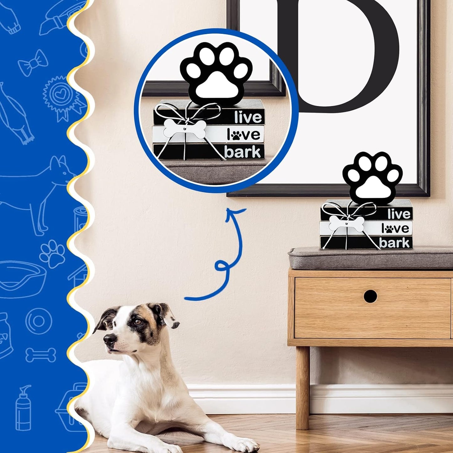 4 Pieces Dog Wooden Decor Dog Tiered Tray Decor Mini Wood Book Stacks Dog Decorative Books Wooden Book Rustic Farmhouse Decor Decorative with Tag for Tiered Tray Decor (Dog Paw)