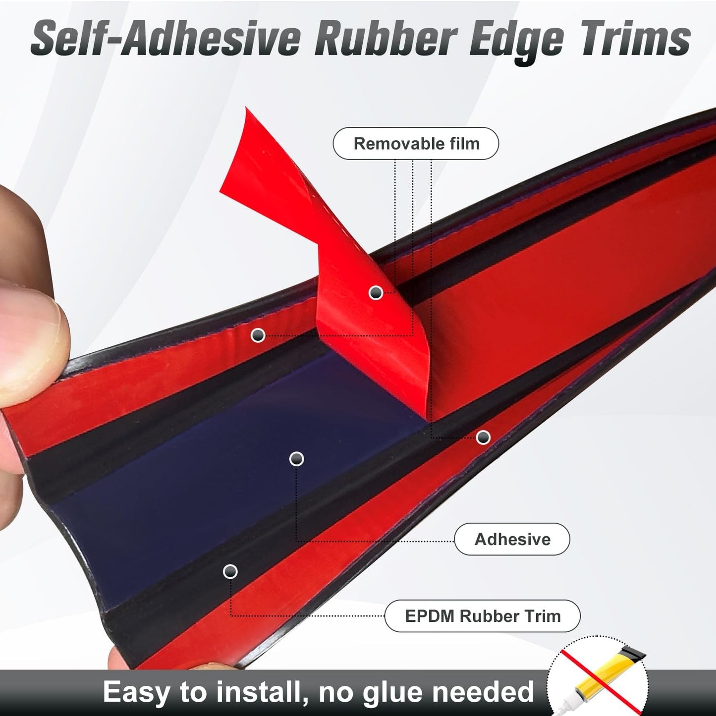 Rubber Edge Trim, 2 inch Wide U Channel Edge Trim, Big Size U Shaped Trim, Self Adhesive Edge Banding for Plywood, Woods, Doors, Shelf, Cabinet, Countertop, Length 20Ft, Black