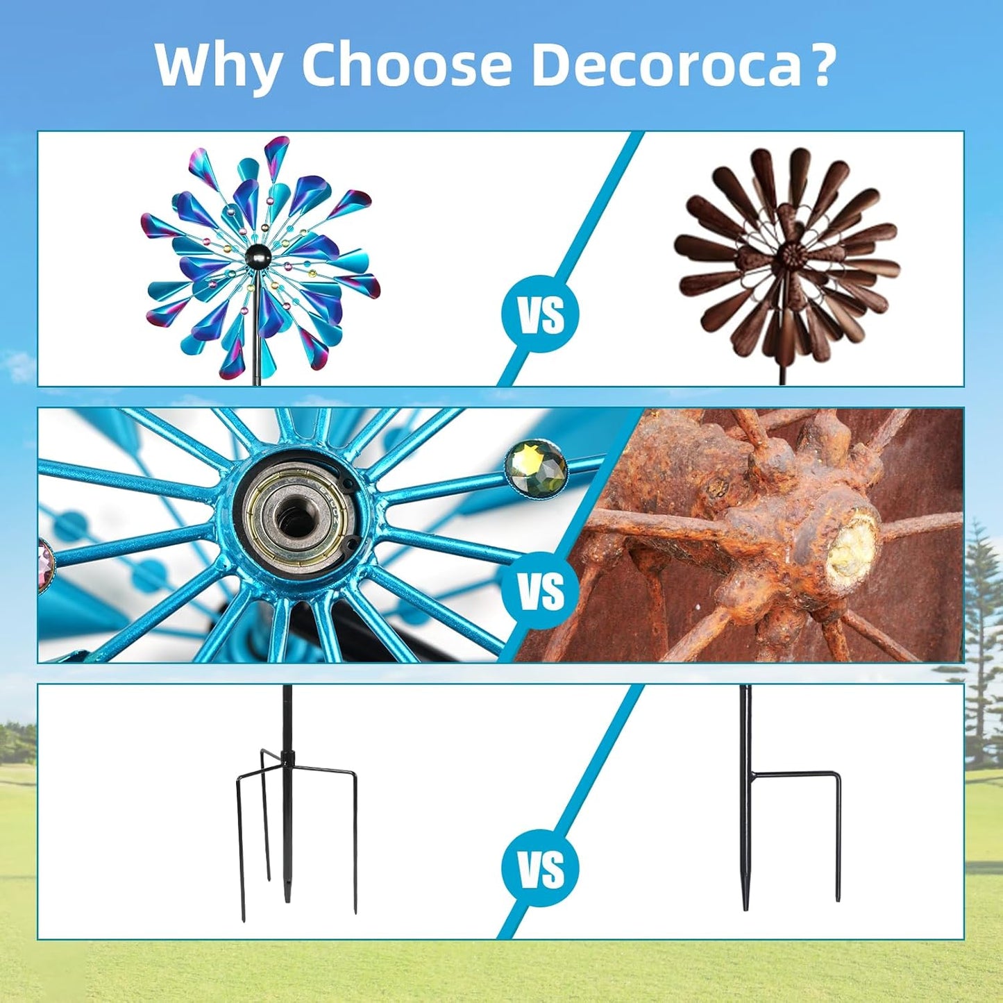 Decoroca Wind Spinner Choice for Families - 72in Large Outdoor Metal Wind Spinners - Pretty Outdoor Decor for Festival & Birthday Loves - 21" W x 72" H (Double Blades)