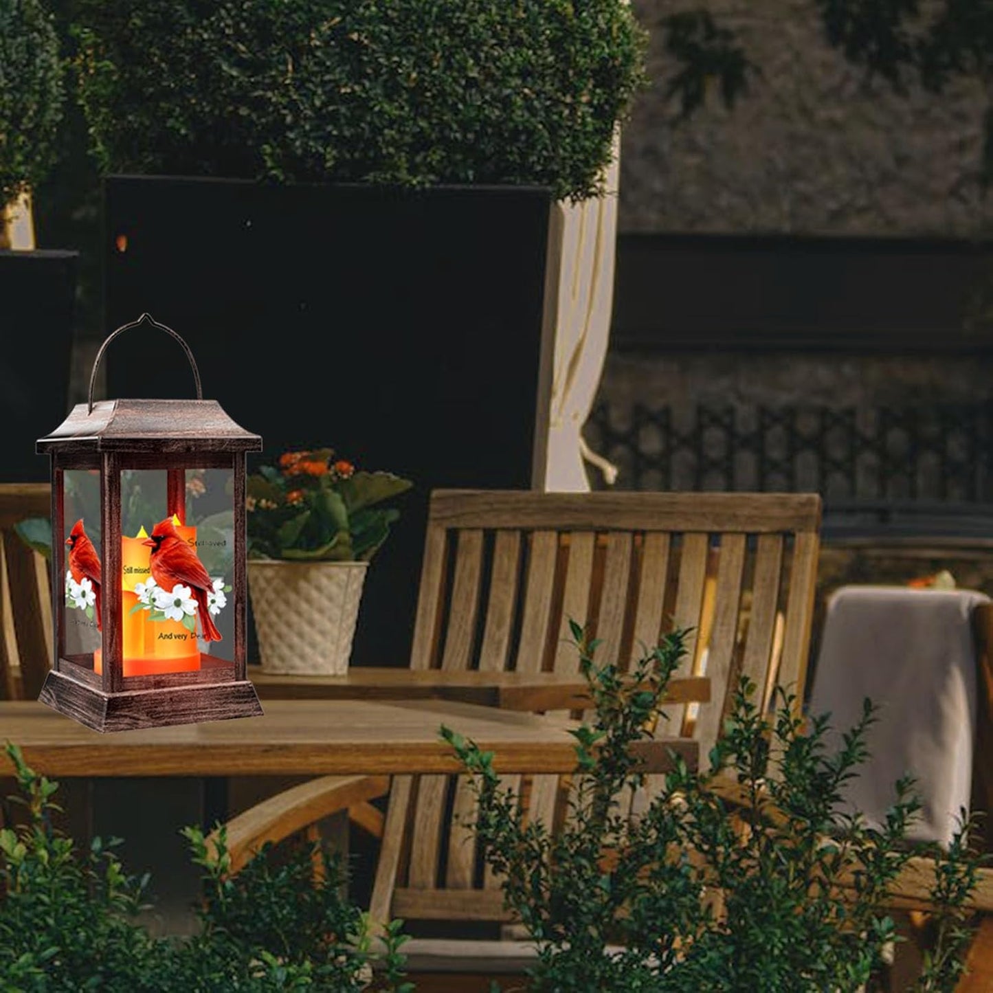 Solar Lanterns Outdoor Hanging Lanterns, Metal with Glass Cardinal Solar Lights, Waterproof Decorative Lantern Garden Decor for Outside Table Patio Yard, Memorial Gifts Grave Decorations for Cemetery