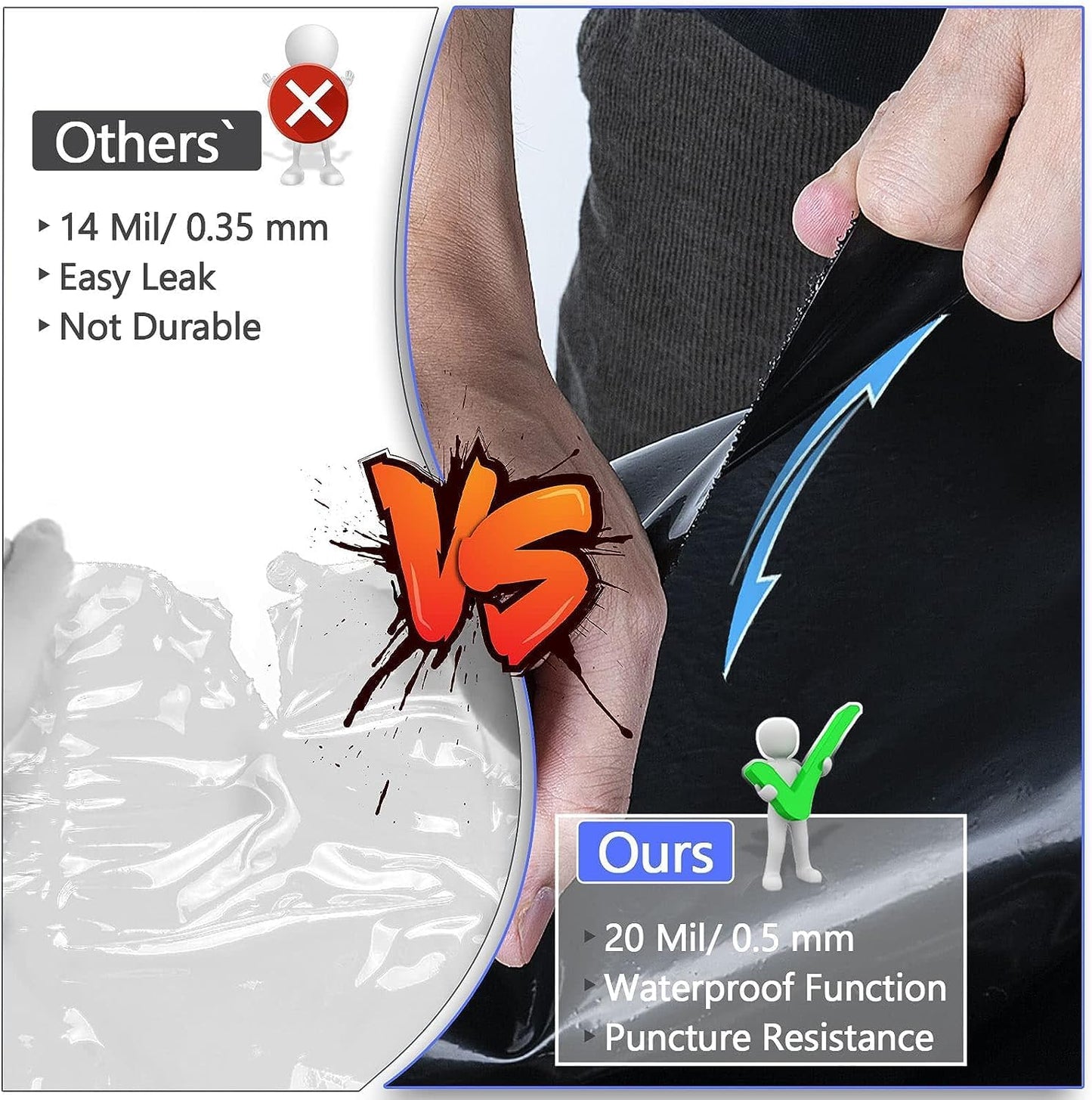 ToLanbbt Pond Liner 20 x 20 Ft HDPE Pond Liners, 20 Mil UV Resistant Preformed Pond Liner Easy Cutting, Pond Liner for Natural Looking Ponds, Waterfall, Koi Pondsand Water Garden (Black)