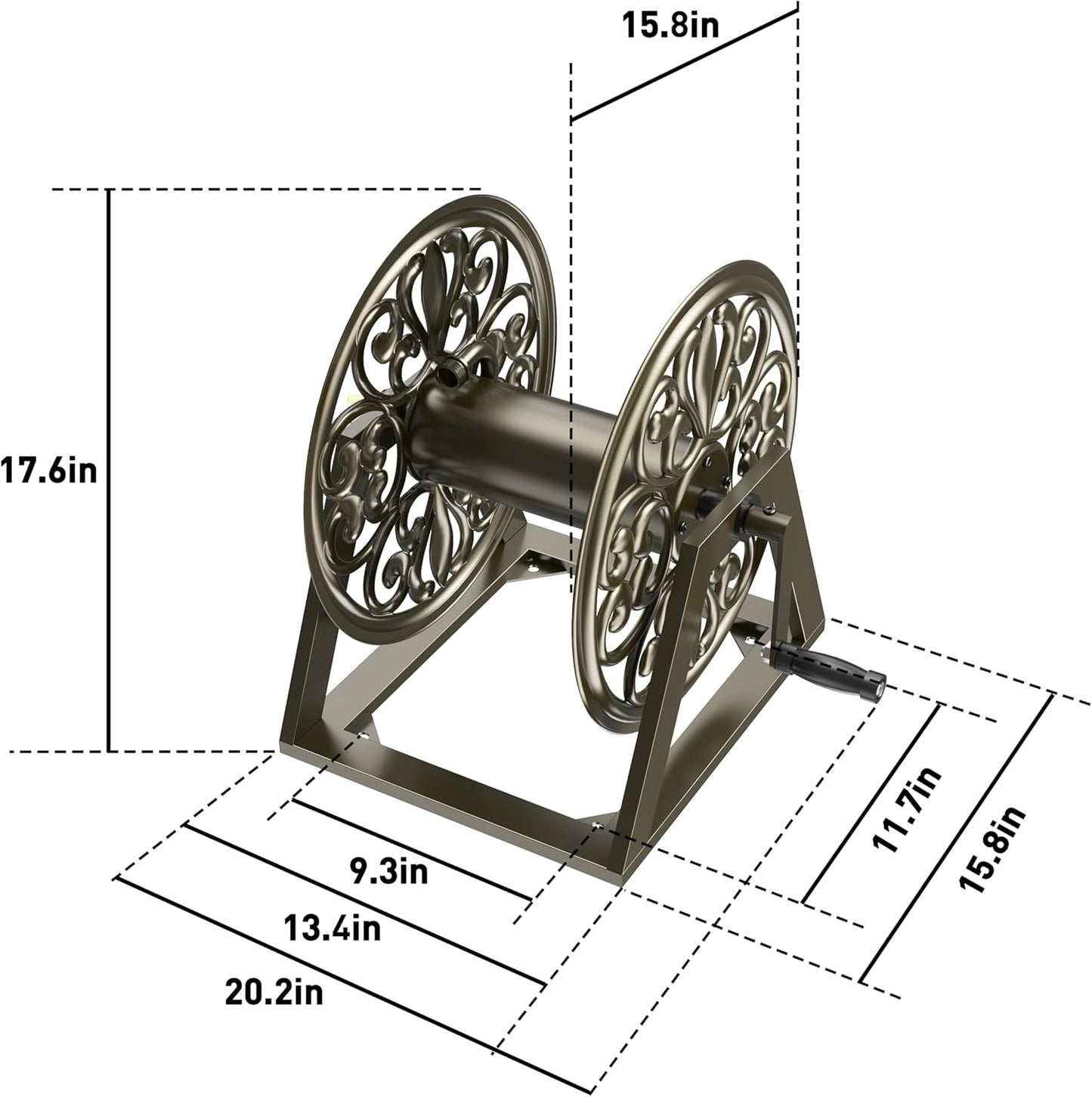 GOFORWILD Garden Wall/Floor Mount Hose Reel, Decorative Hose Reel, Garden Heavy-Duty Water Hose Holder Winder, Holds 200-Feet of 5/8-Inch Hose