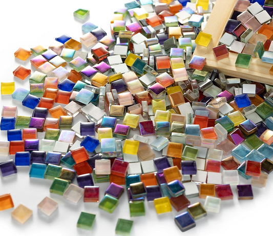Lanyani Iridescent Crystal Mosaic Glass Bulk for Crafts, Bright Rainbow Small Glass Tiles Pieces for Mosaic DIY