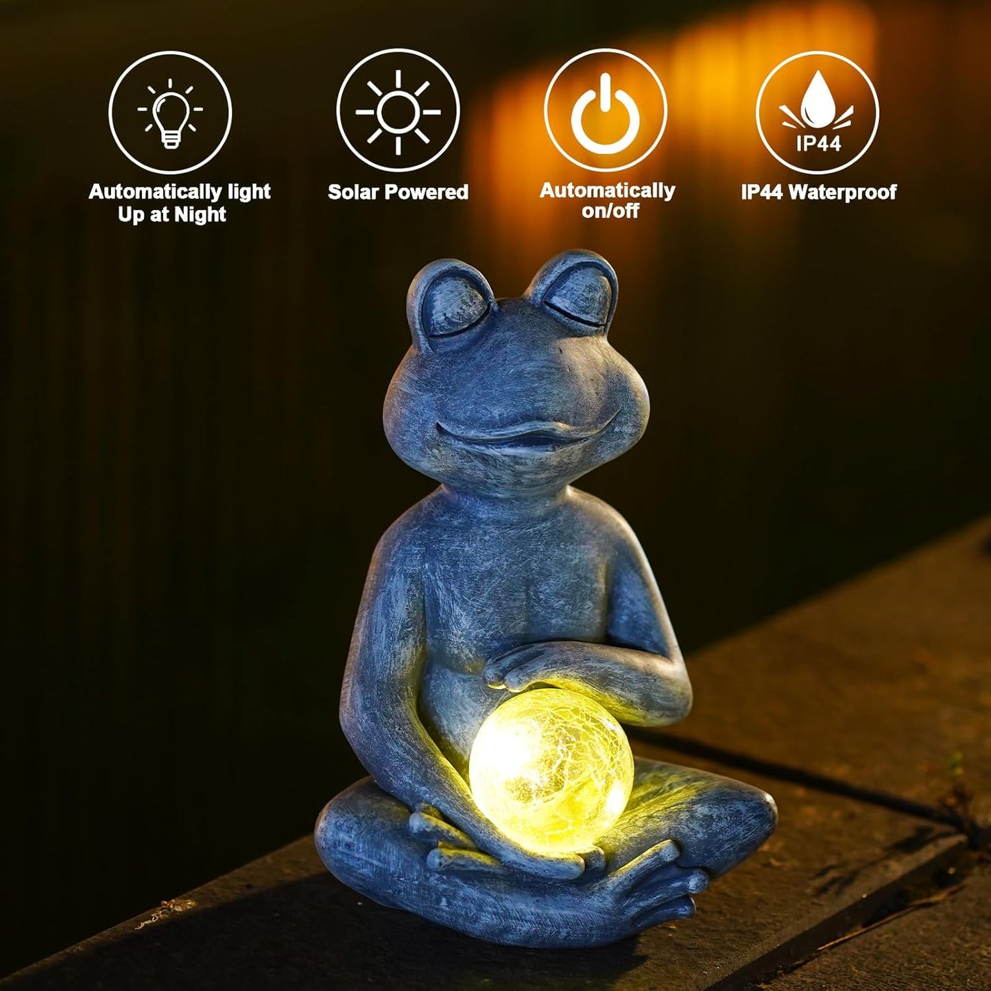 Goodeco Frog Statue with Solar Gazing Ball Lights - Zen Garden Statue for Outdoor Decor, Frog Gifts for Women & Moms, Housewarming Gifts
