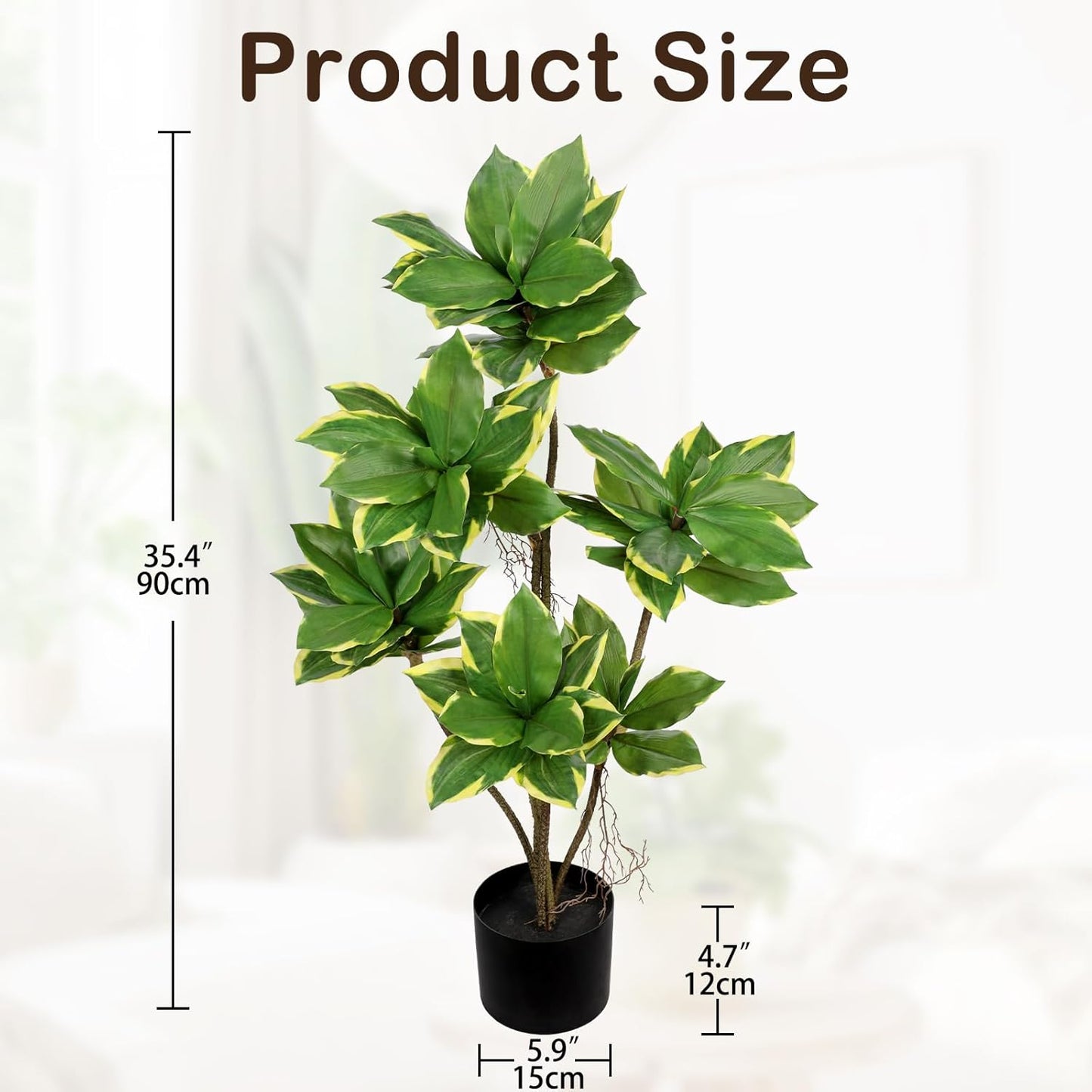 Artificial Tree 2.95Ft Faux Agave Plant Fake Tropical Yucca Palm Tree with 6 Heads in Pot Fake Dracaena Plants Tree for Home Decor Modern Office House Decoration Housewarming Gift Green