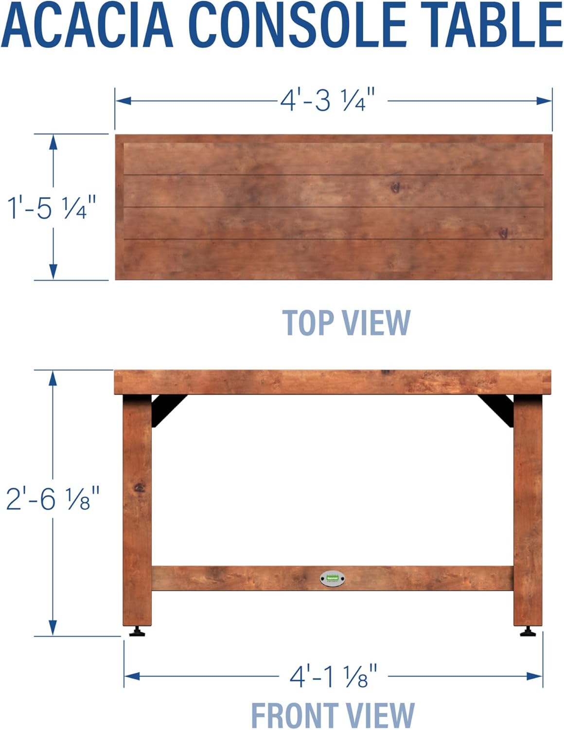 Backyard Discovery 48" Acacia Wood Farmhouse Narrow Console Table with Lower Slat Storage Shelf, Water-Resistant Design for Patio, Deck, Entryway, Living Room, Sofa Table, Indoor or Outdoor Use