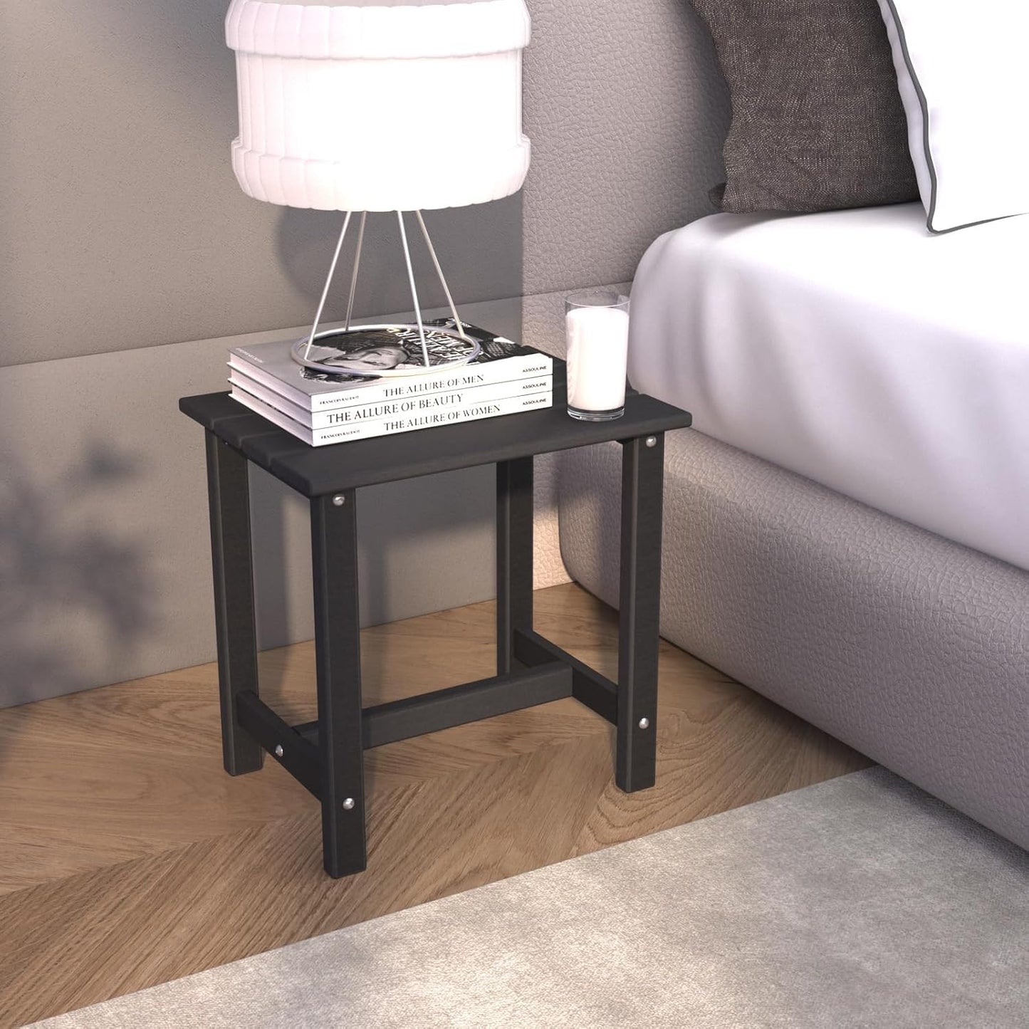 Outdoor Side Table, End Table for Adirondack Chair, 18" Patio Table for Porch, Yard, Weather Resistant, Black