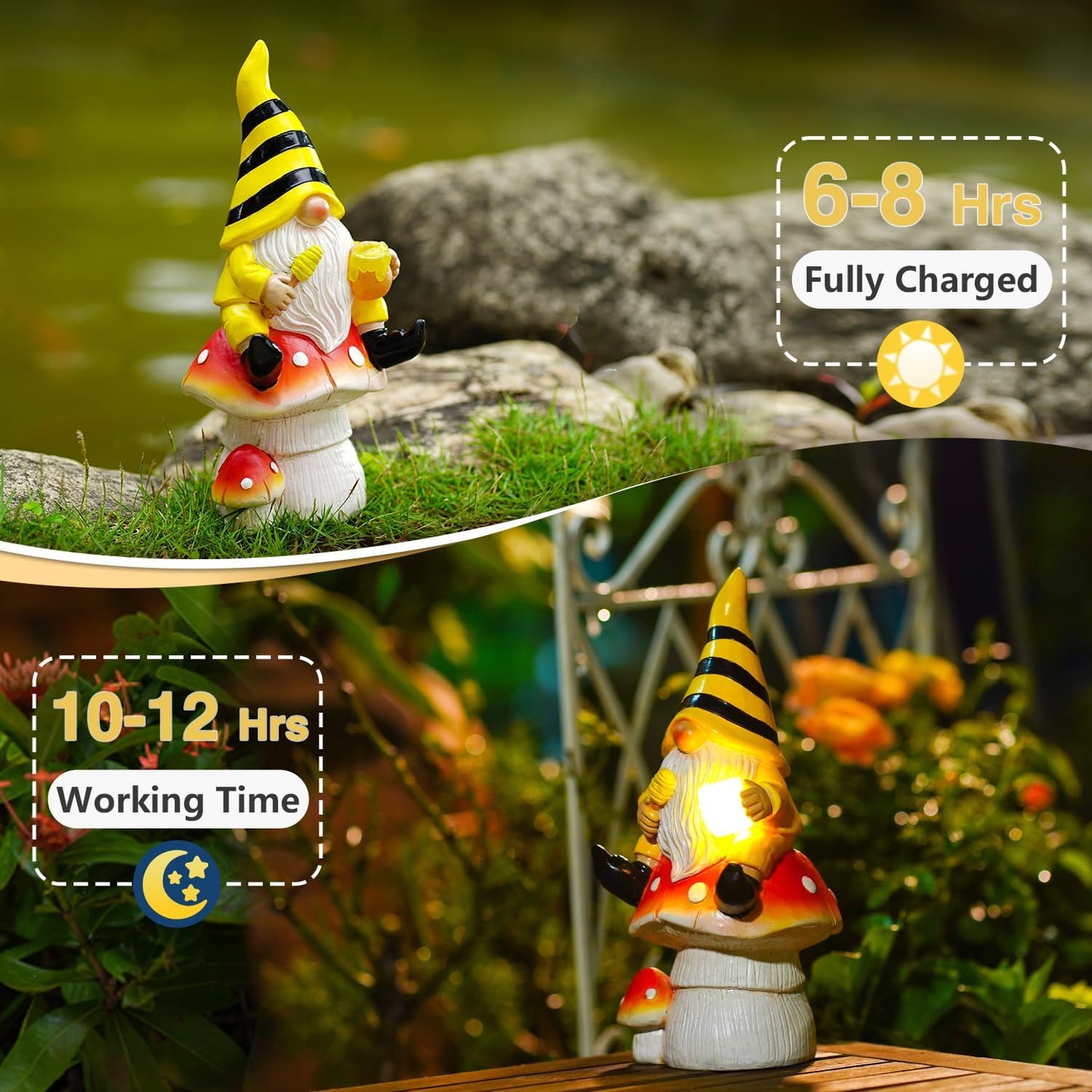 Solar Gnome on Mushroom Decor for Yard Decorations - 10 Inch Gnome Statue Decor for Outdoor,Perfect Garden Gifts for Women,Mom