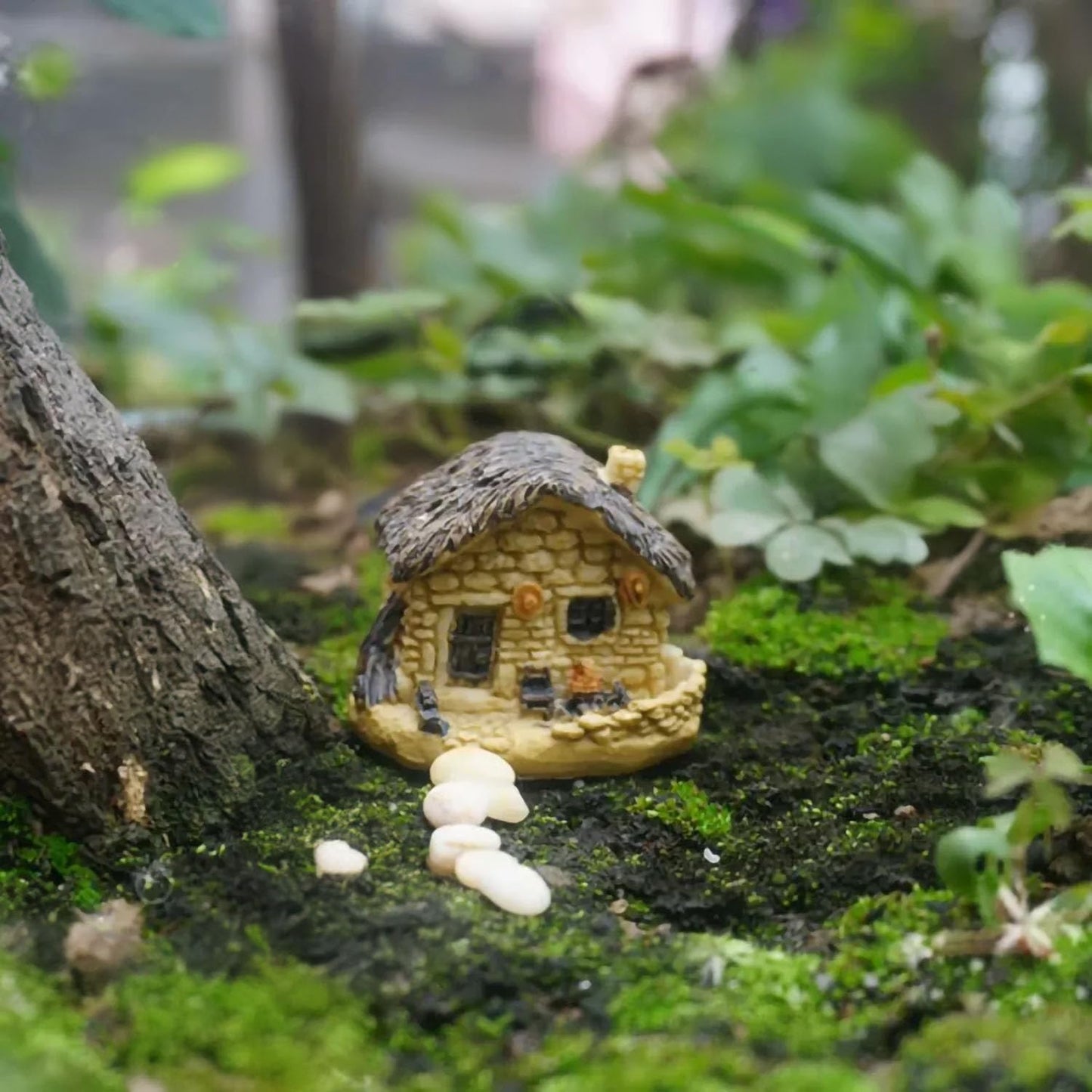 Fairy Miniature Tiny Thatched Cottage, Stone House,Garden Supplies,Garden Decoration, Terrarium Accessories,Mini Fairy Garden Supplies(A Set 4Pcs or 1Pcs) (1Pcs Stone House)