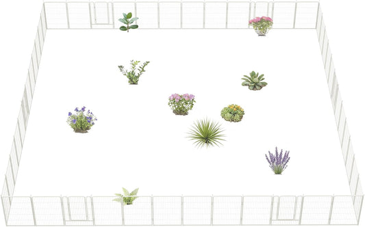 FXW Garden Fence Outdoor for The Yard – 40in(H) x 109.4ft(L) Heavy Duty Metal Animal Barrier for Dog and Rabbit, Decorative Dog Fence, 48 Panels, White