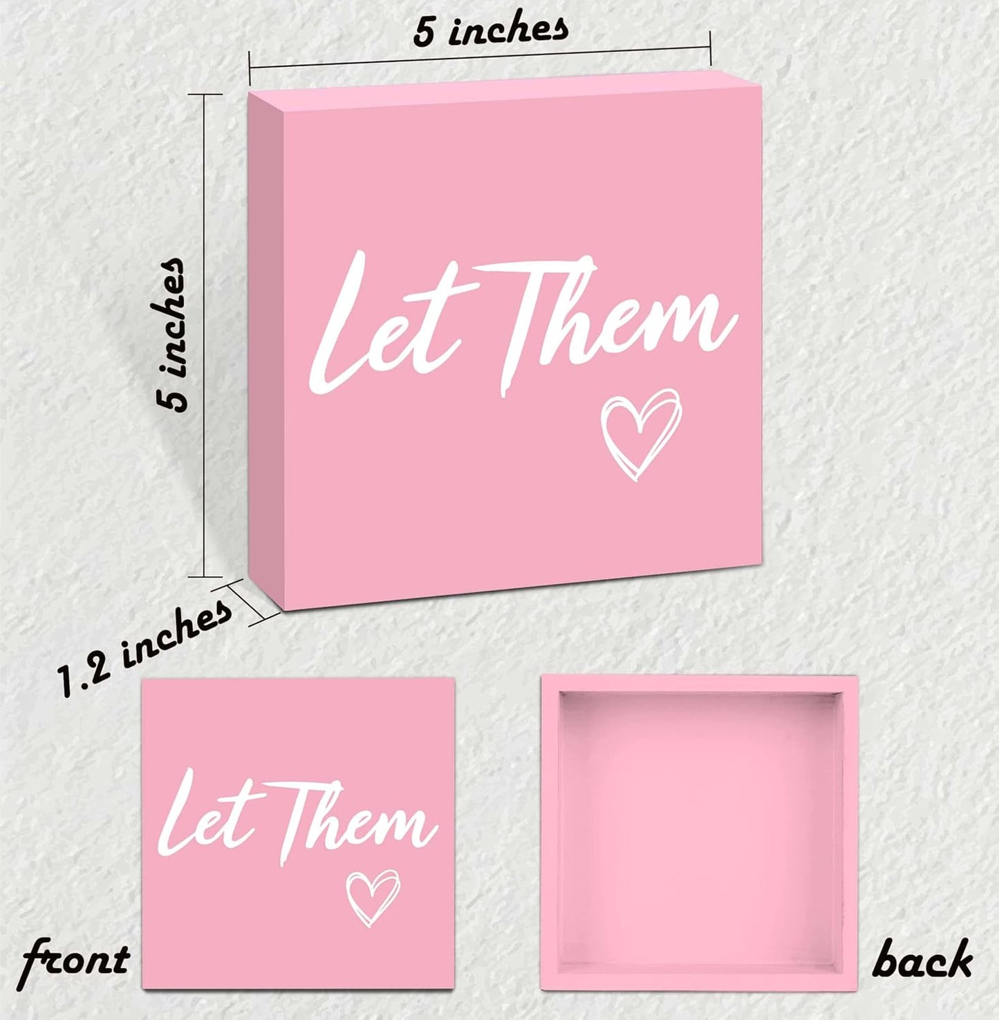 Let Them Wooden Box Sign 5 X 5", Farmhouse Desk Sign Boss Lady Office Cubicle Decor, Let Them Desk Accessories for Therapist Office Living Room Bathroom, Inspirational Boss Gifts for Women (Pink)