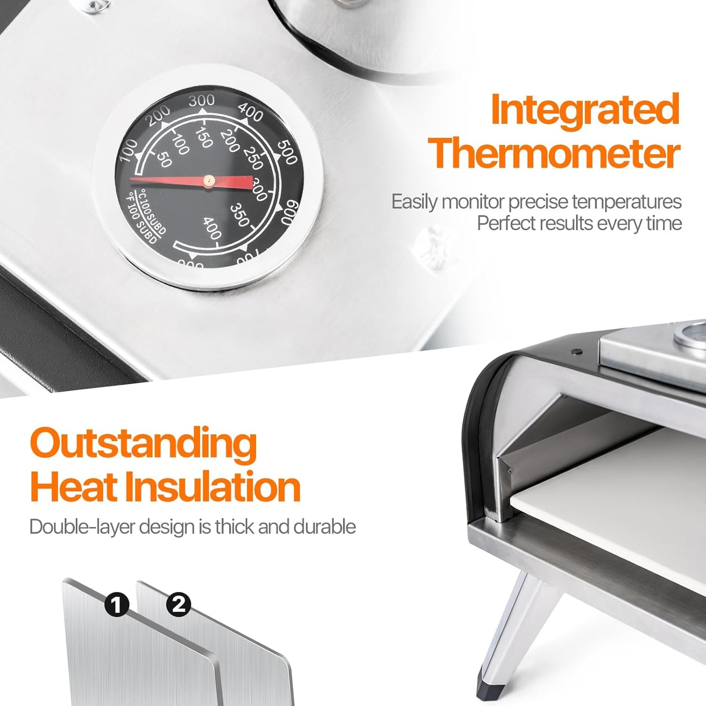 Pizza Oven 13 Inch Outdoor Wood Fired Portable Stainless Steel Pizza Oven with Pizza Stone for Family Outside Cooking Camping Backyard BBQ Pizza Maker Garden Kitchen(black13IN)