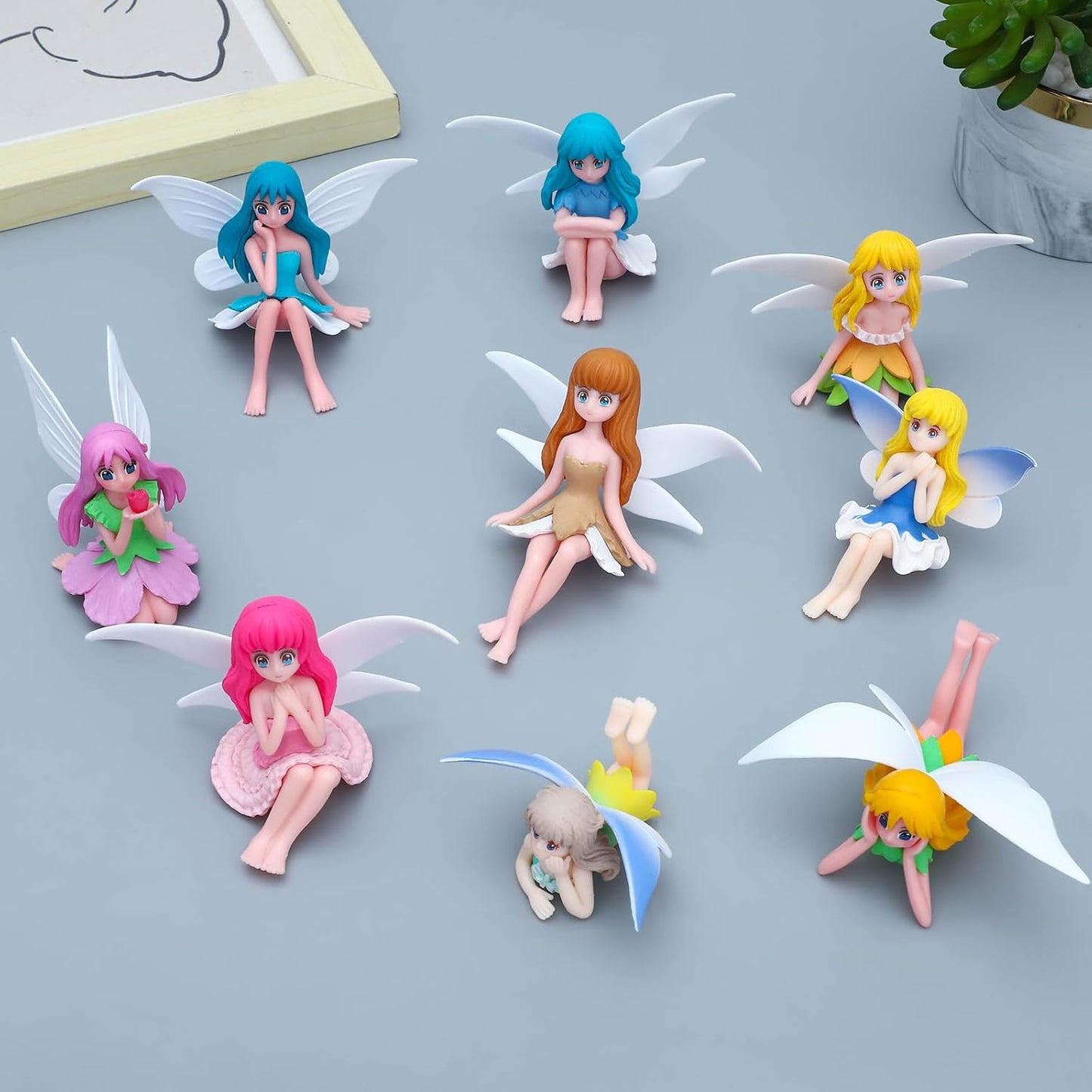 ONEST 12 Pieces Miniature Fairy Garden Accessories Small Fairy Figurines Hand Painted Fairies Figures Girl Fly Wing Figurines for Car Decor Fairies Garden Flower Pot Birthday Cake Topper