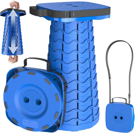 2025 Upgraded Collapsible Stool, Portable Folding Stool, Telescoping Camping Stool with Max Load Capacity 485lbs, Square Retractable Seat for Camping Gardening Fishing Hiking BBQ [Blue]