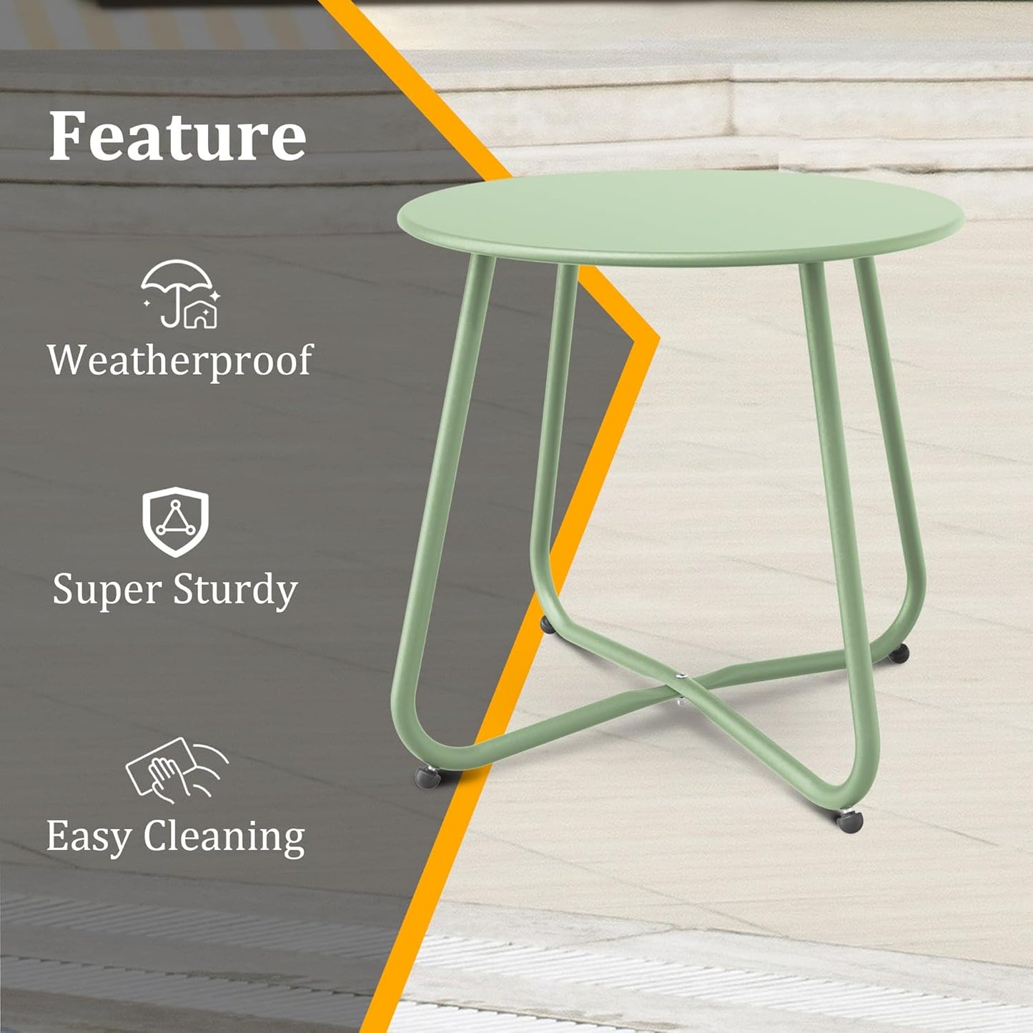 Bean Green Patio Side Table, 18" Weatherproof Steel Outdoor Indoor Side Table for Garden, Balcony, Pool & Tailgate, Rust-Resistant Lightweight Portable Patio End Table