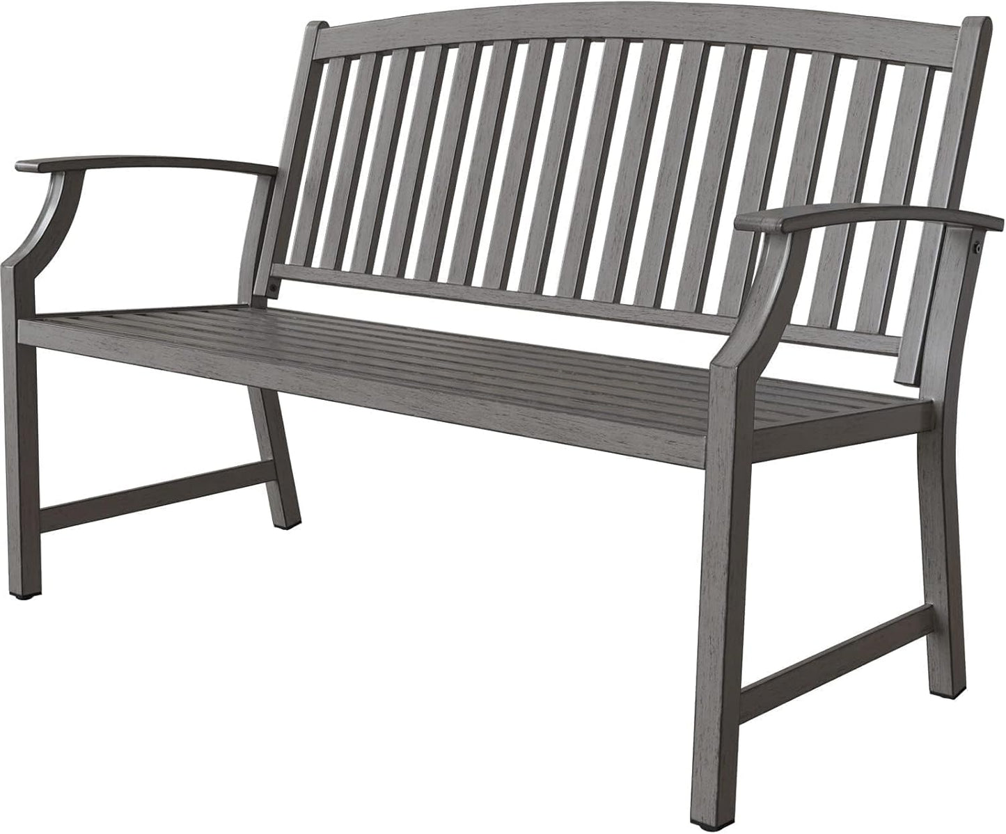 Grand patio Farmhouse Outdoor Bench, Garden Benches with Anti-Rust Aluminum, Faux Wood Grain Finish Frame Patio Bench for Front Porch, Weathered Gray
