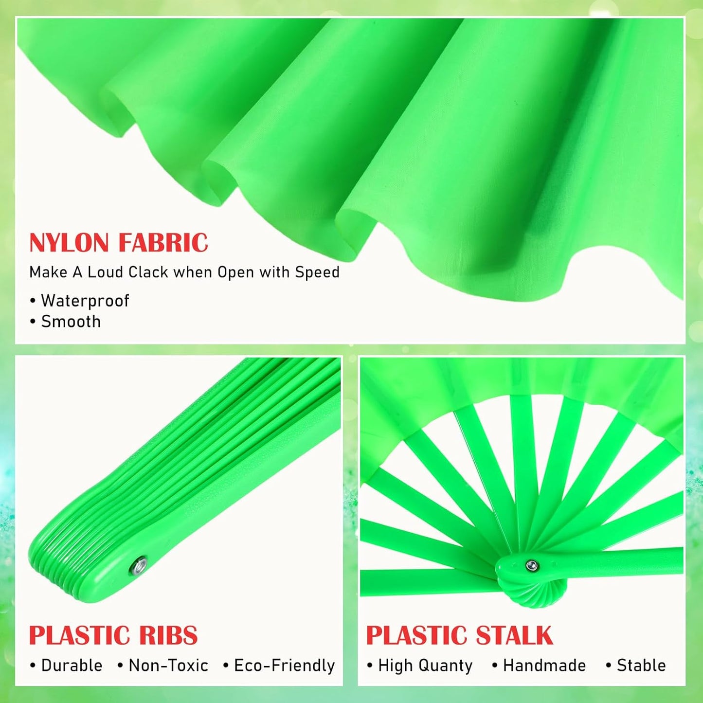 Maitys 2 Packs Large Clap Fans for Line Dancing Large Chinese Folding Hand Fans for Men and Women, Festival, Tai Ji, Kungfu, Martial Art, Gifts (Green and Red)