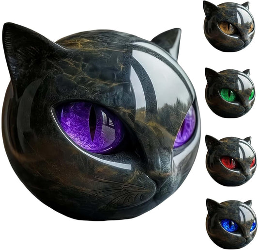 Luxury Black Cat Stone Sculpture Handcrafted Marble Look Resin Statue with Amber Eyes Elegant Home Decor & Gift-Ready Art Piece Figurine Carved Healing Gifts for Cat Lovers (Purple Eyes)