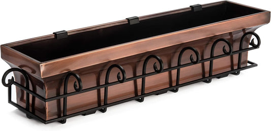 H Potter Window Planter Box Copper Outdoor Flower Plant Container for Windows Attach to House Deck Balcony Long Rectangular Shape 36 Inch Length