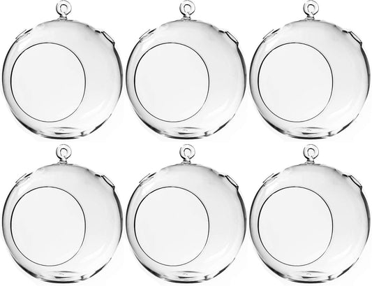 WGV Hanging Terrarium Globe, Width 7", Height 8", DIY Air Succulent Planter, Clear Glass Vase Orb with Flat Bottom, Candle Holder Outdoor Garden Decor, 6 Pieces