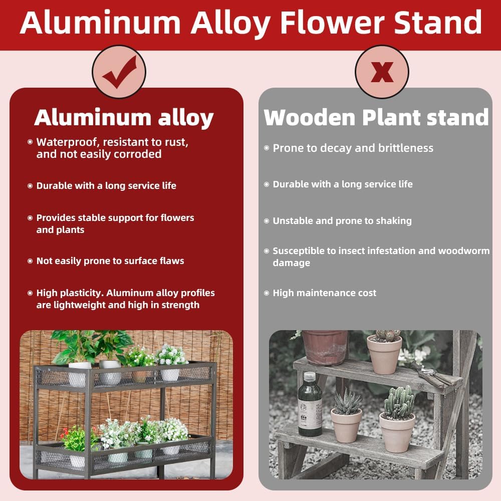 Outdoor Heavy-Duty 3-Tier Moving Garden Cart Sturdy Metal Plant Stand with High-Capacity Load & Rotating Wheels