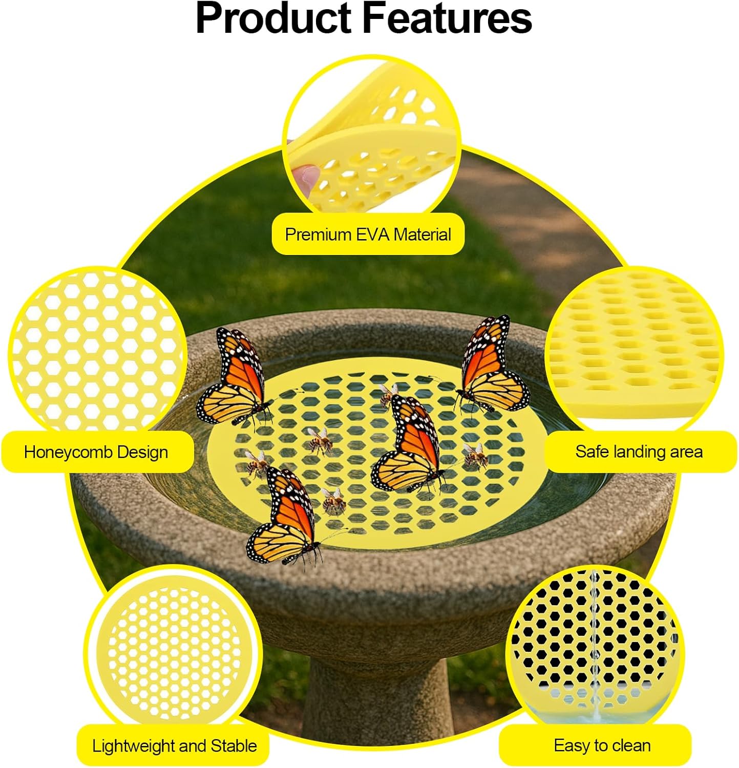 2 Pack Floating Bee Island,Round Floating Bee Watering Station- Butterfly Bee Waterer for Feeding, Bee Bath,Butterfly Feeders for Outdoors