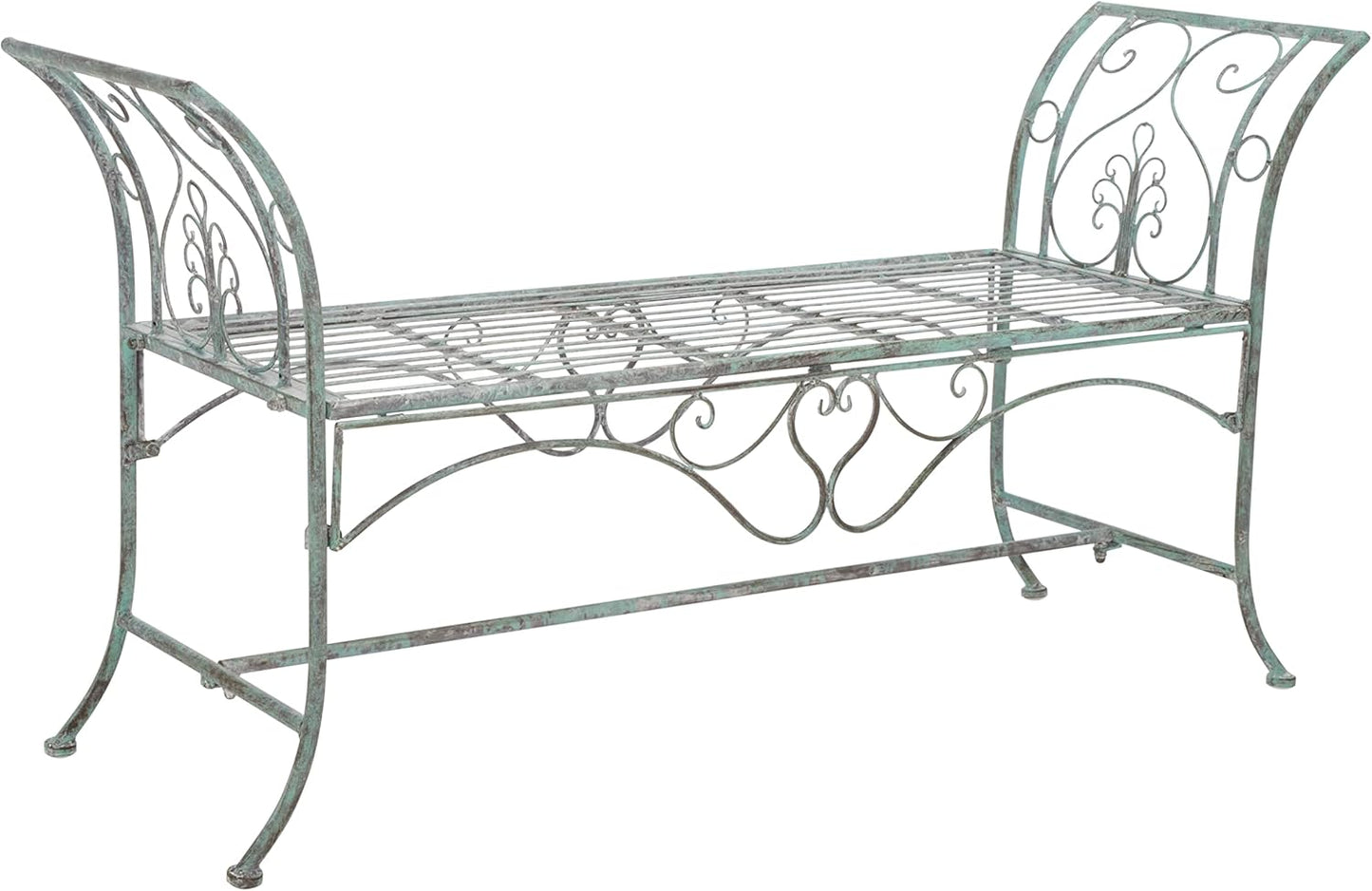 SAFAVIEH Outdoor Collection Adina Victorian Antique Dark Green Wrought Iron 51-inch Wide Garden Bench