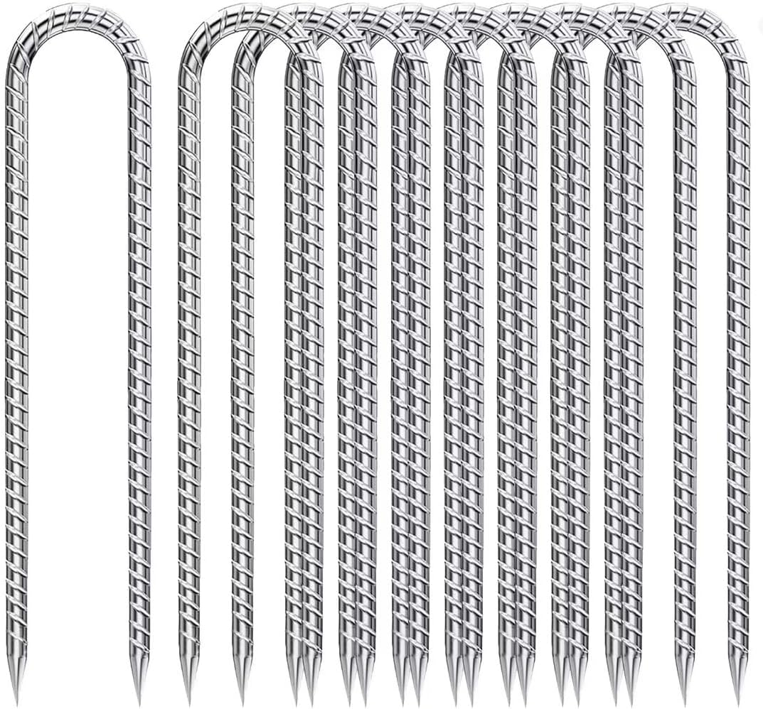 Rebar-Stakes-12-Inch-U-Shaped, Ground Stakes Heavy Duty for High Winds Galvanized Anti-Rust 10pcs Metal Stakes for Ground Heavy Duty Ground Anchors for Garden Dog Fence Chicken Coop Water Pipe