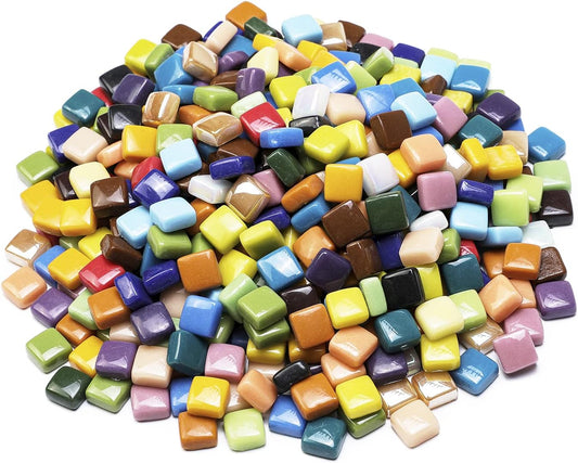 Lanyani 2 Pounds Vibrant Glass Mosaic Tiles for Arts and Crafts, Colorful Bulk Loose Mosaic Glass Pieces Square Stone Tiles, 1/2 inch, 500 Pcs