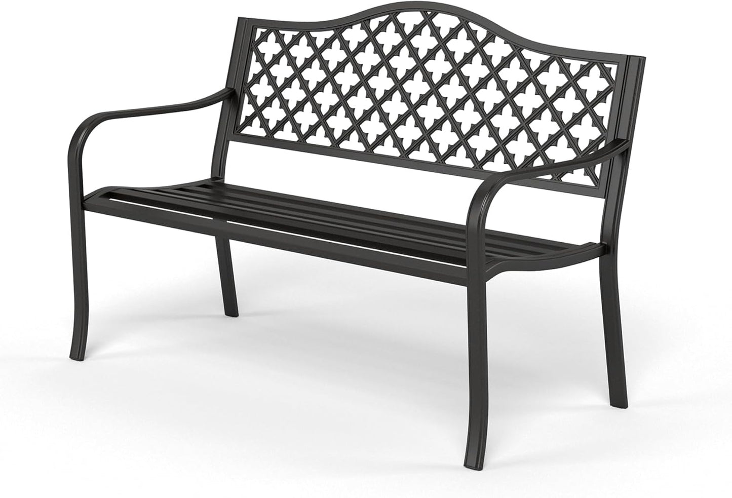 Sophia & William Outdoor Bench, 50 inches Metal Garden Bench, Cast Iron Park Benches for Outside with Floral Backrest and Straight Legs for Porch Yard Lawn Deck,Black