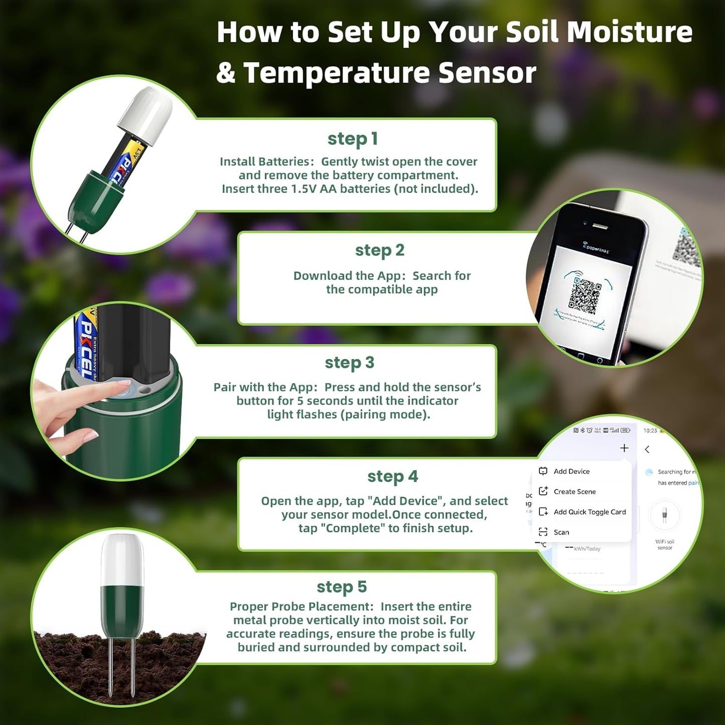 Moisture Meter Plants, Soil Meter, Wireless WiFi Soil Moisture Sensor, 2-in-1 Soil Moisture Meter, WiFi, Garden, Lawn, Potted Plants Care