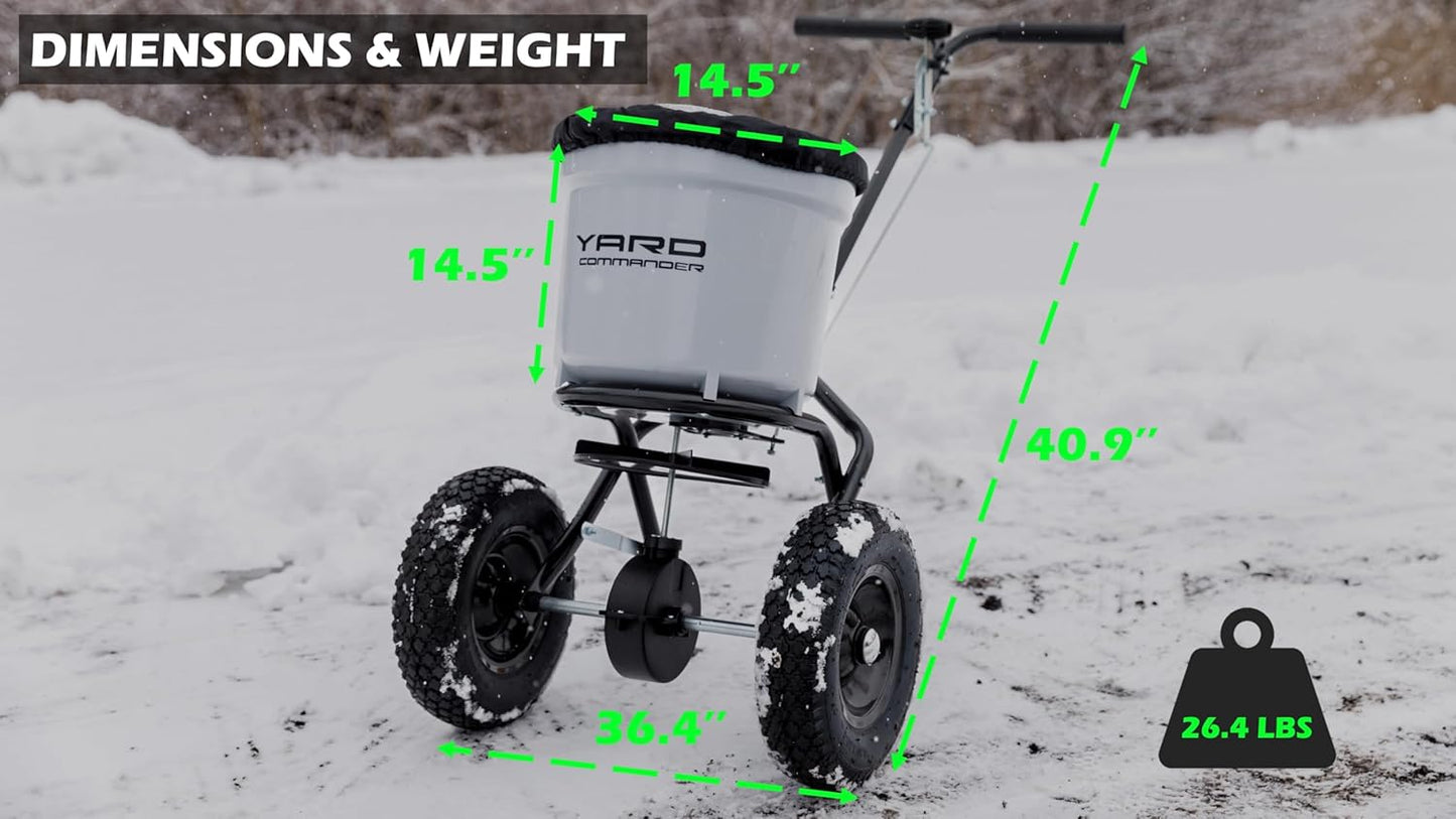 Yard Commander - Commercial 50 LB Walk-Behind Push Broadcast Spreader - 10-12 Foot Spread - Fertilizer, Salt & Grass Seed - Clog Free Design - Fully Enclosed Gear Box - Adjustable Drop Rate