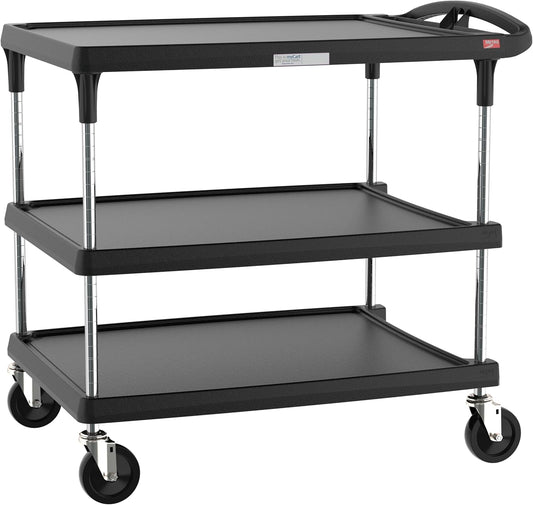 Metro myCart Plus Utility Cart - Choose-Your-Height Adjustable Heavy Duty Rolling Cart for Home, Commercial and Industrial Use - 3-Shelf, 500 lbs Capacity - 27.7" W x 40.25" L x 36.8-40.8" H - Black