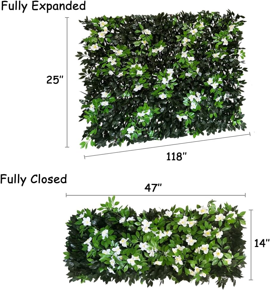 Expandable Fence Privacy Screen for Balcony Patio Outdoor,Decorative Faux Ivy Fencing Panel,Artificial Hedges (Single Sided Leaves) (4, Branches -White Fowers)