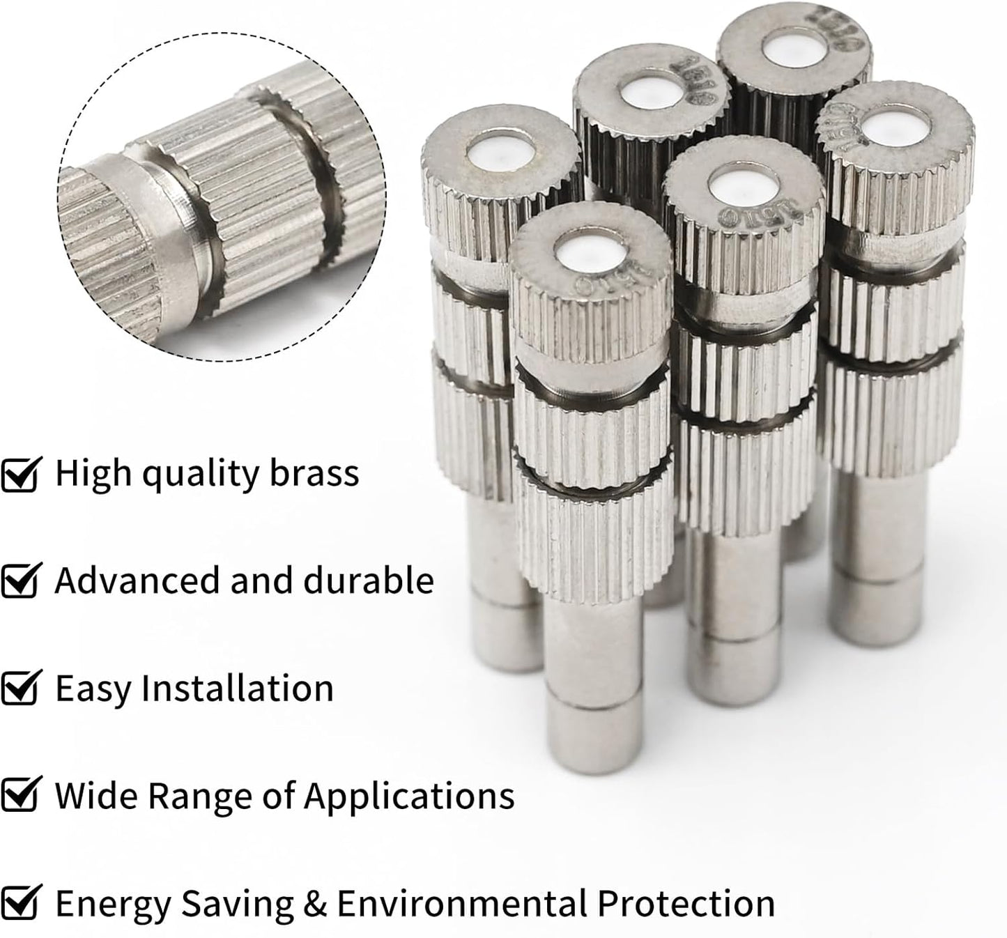 20pcs 6mm Brass Mister Nozzles with Filter, 0.016"/0.4mm Orifice Misting Nozzles for Outdoor Cooling System, Landscaping, Air Humidification, Greenhouse Irrigation