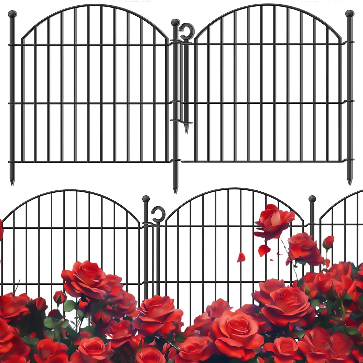 Decorative Garden Fence 24in (H) x20ft (L), 10 Pack No Dig Fence Animal Barrier for Dog with Lock, Arched Flower Bed Edging, Wire Border Panel Fencing for Yard Patio Outdoor Decor