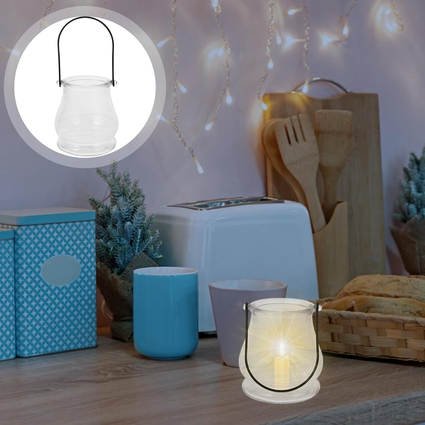 DOITOOL 4PCS Hanging Glass Tealight Holder, Hanging Glass Candle Holder with Handles Plant Terrariums Air Plants Tea Light Votive Candle Holders for Wedding Party DIY