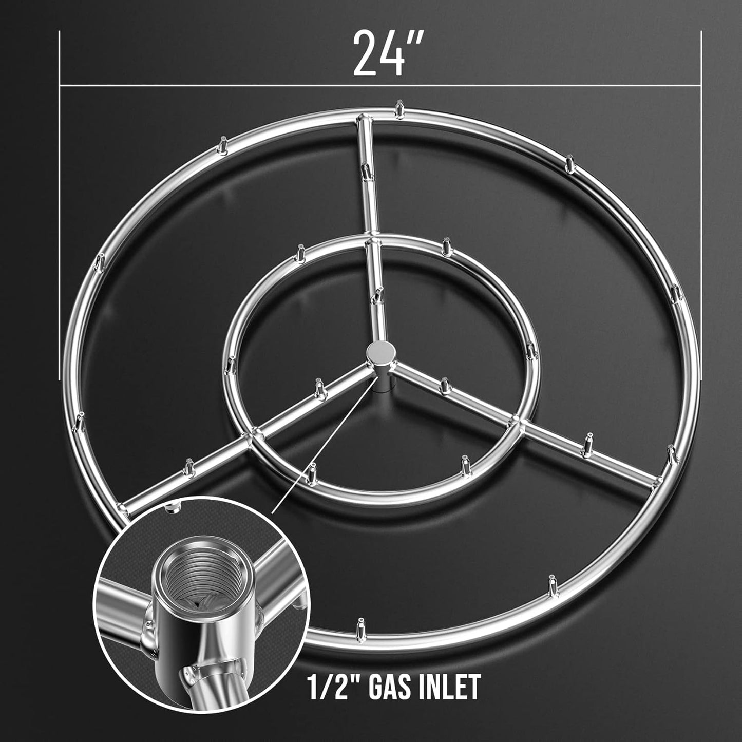 Skyflame 24-Inch Round Stainless Steel Fire Pit Jet Burner Ring, High Flame