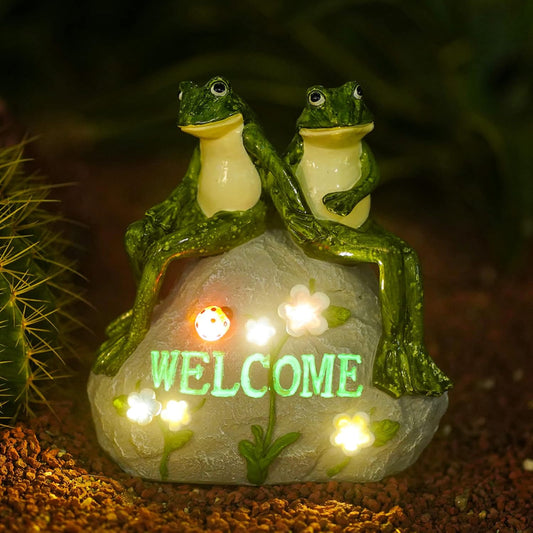 Nacome Garden Outdoor Statues Frog with Succulent and 7 LED Lights - Lawn Decor for Patio, Balcony, Yard Ornament - Unique Housewarming Gifts