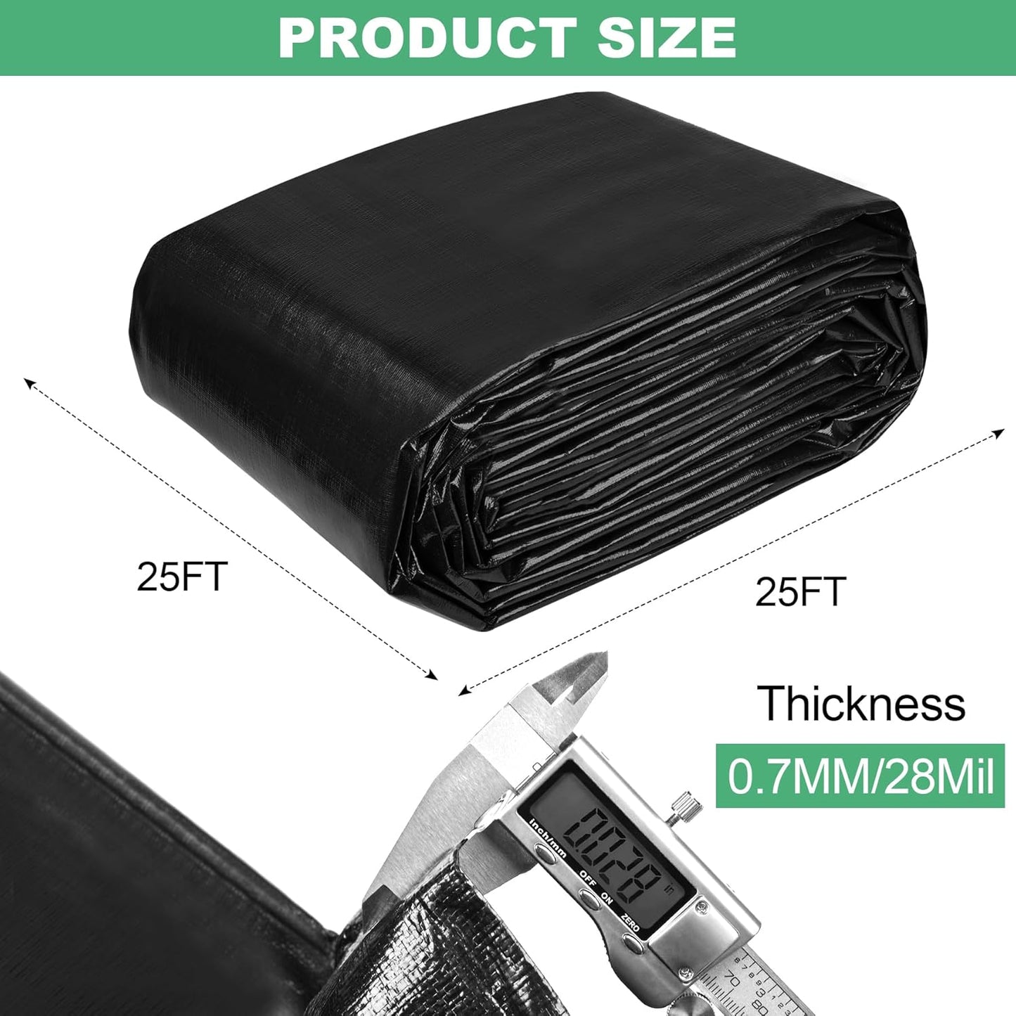 MYFAMIREA 25 x 25FT Pond Liner, 28Mil PE Preformed Liner with 20 Hemmed Edge Buttonholes, Sun Resistant, Easy Cutting for Outdoor, Fish, Koi, Garden Fountain, Waterfall Ponds