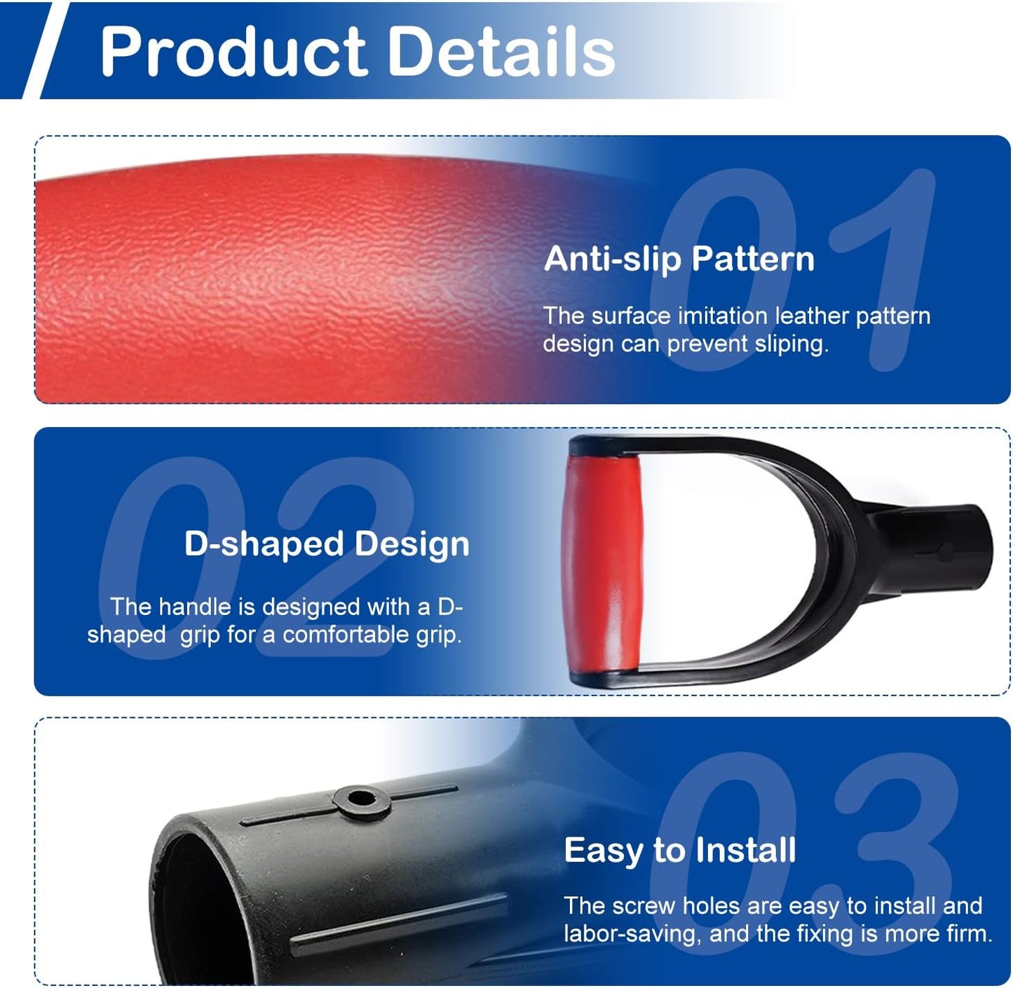 MroMax Shovel D Grip Handle, 1-1/4" Inner Diameter 32mm PVC Spade Snow Shovel Replacement Handle Garden Accessories for Digging Raking Tool Red-Black