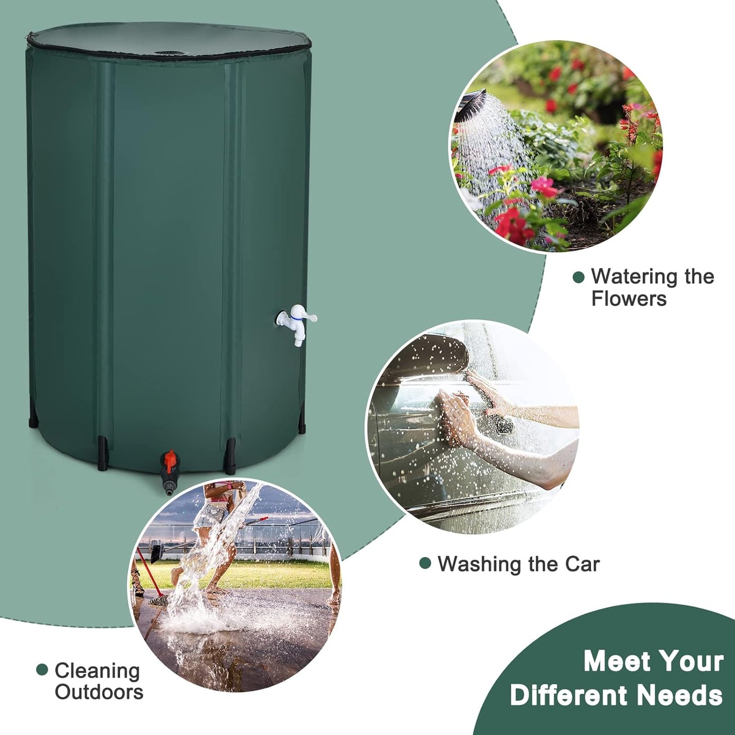 Happygrill 100 Gallon Collapsible Rain Barrel, PVC Rain Water Collection Barrel with Spigot Water Storage Container & Top Mesh, Portable Rain Barrels to Collect Rainwater from Gutter for Garden Lawn