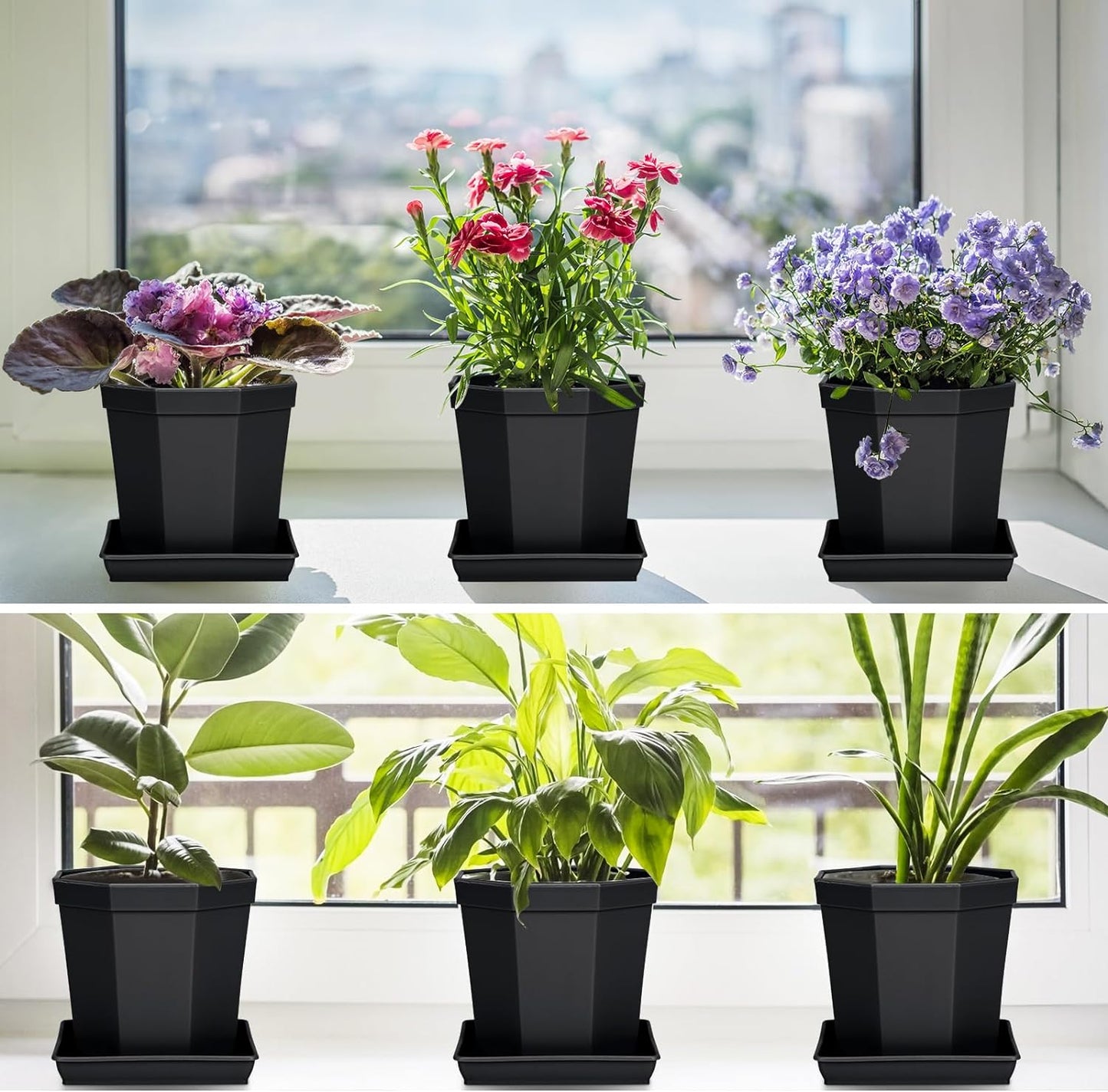 Square Plant Saucer 20 22 Inch 2 Pack, Extra Large Plant Saucers, Deep Plant Trays for Pots, Heavy Plastic Water Tray Tor Plants, Planters for Indoors and Outdoors Plants (20 inch Black)