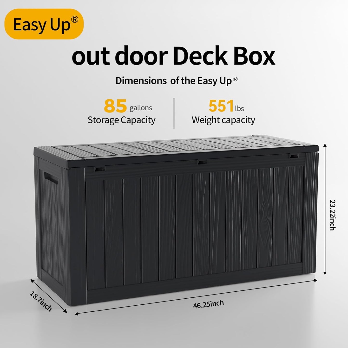 85 Gallon Deck Box Waterproof, Outdoor Storage Box Lockable for Patio Cushions, Garden Tools Accessories with Hydraulic Rod, UV-Resistant and Durable for Patio, Garden Use