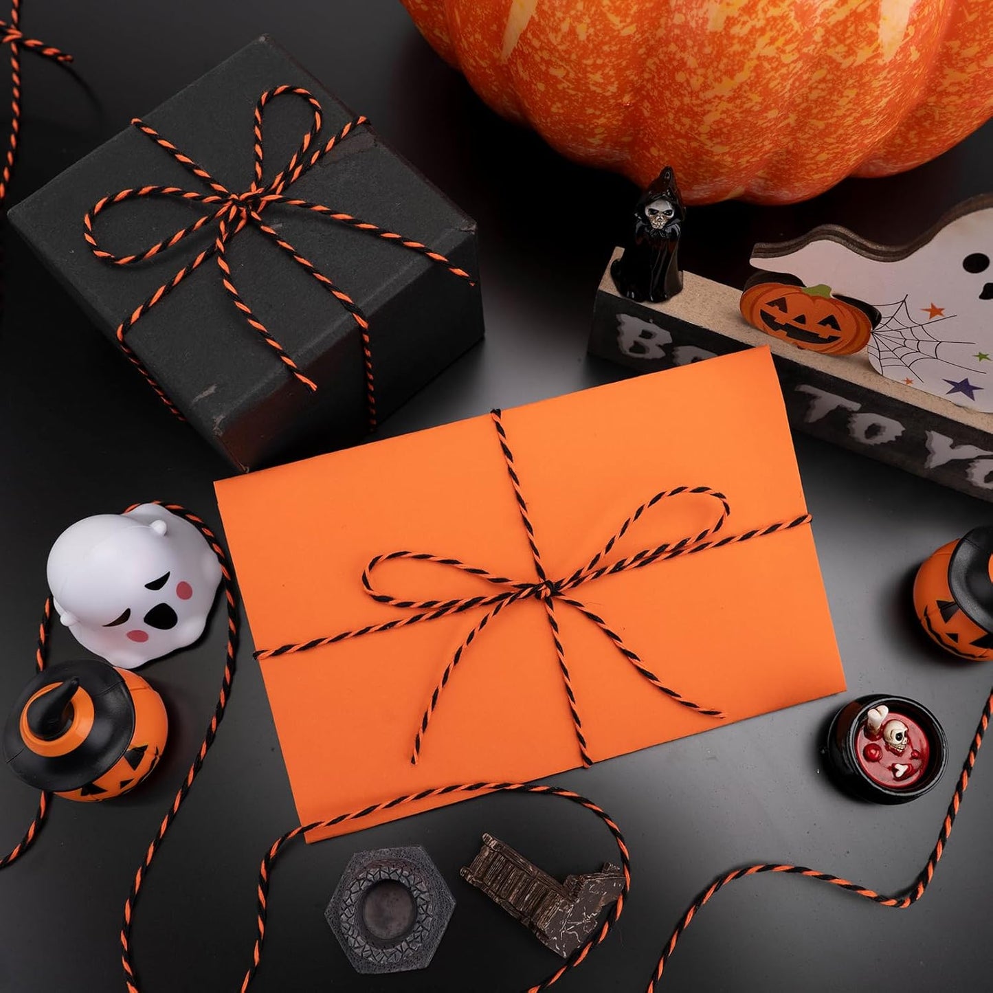 KINGLAKE Halloween Twine - Orange & Black Cotton String, 2mm, 328 Feet, DIY Crafts, Gift Wrapping, Party Decoration, Gift Tags