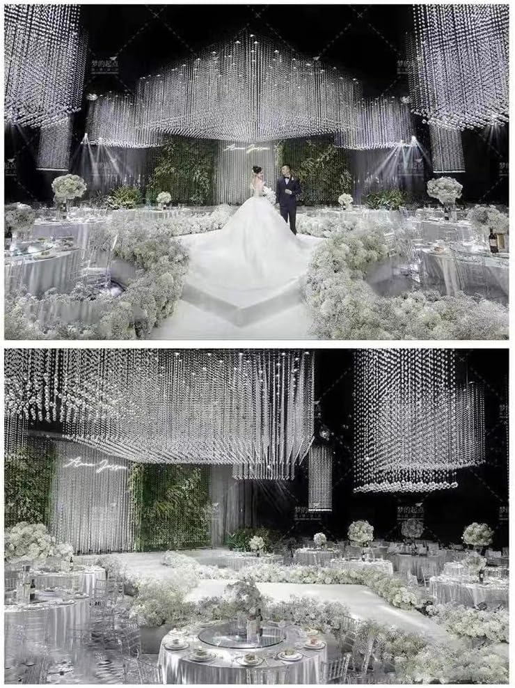 WAZHRMGHG 99FT Clear Acrylic Crystal Garland Strands Hanging Chandelier Bead Chain Ornament String Decorations for Manzanita Centerpiece Christmas Tree Wedding Party Celebration (99FT(30M))