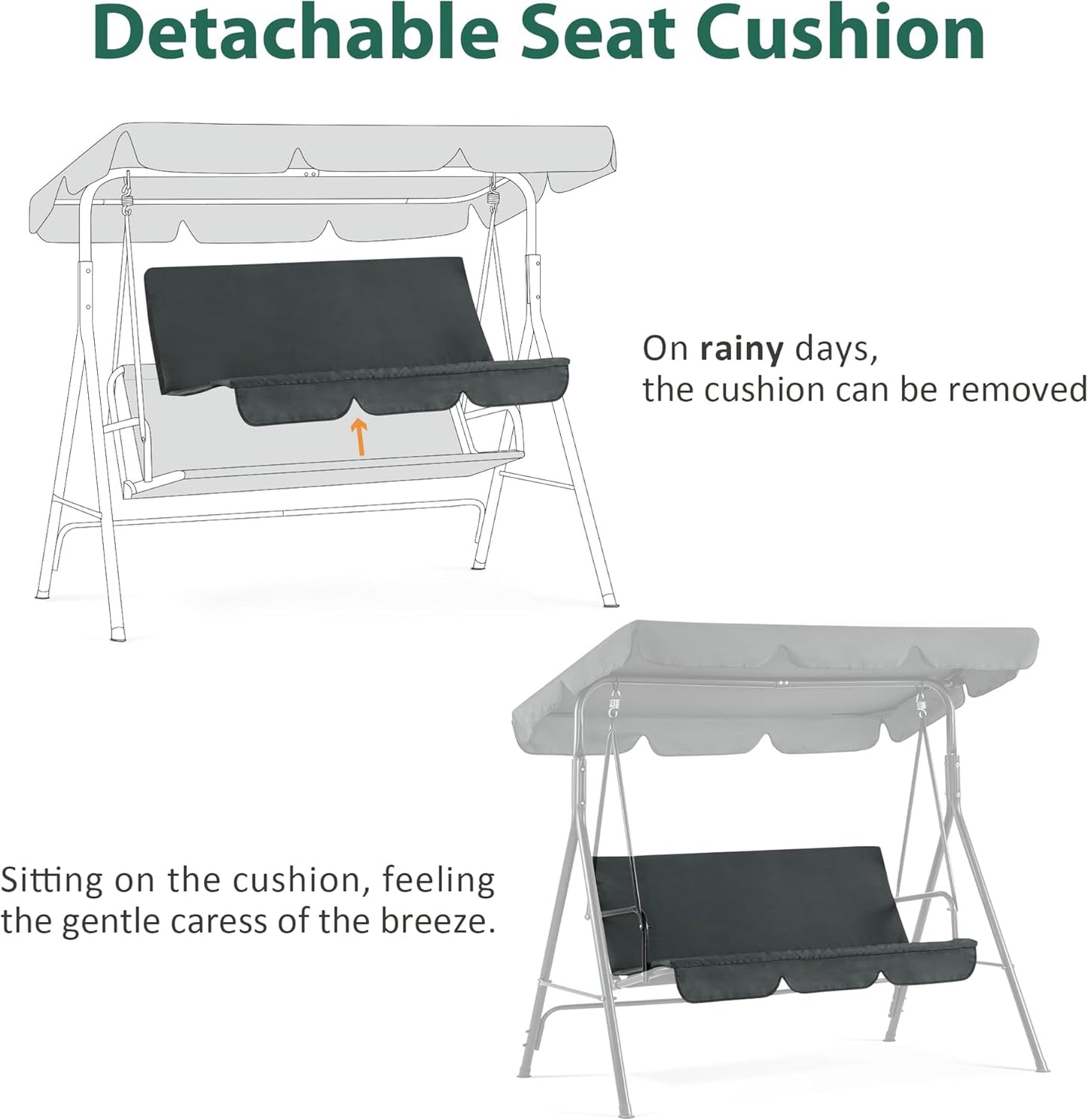 MCombo 2-3 Person Outdoor Patio Swing Chair, Convertible Canopy Hanging Swing Glider Lounge Chair, Removable Cushions, 4003 (Dark Gray)