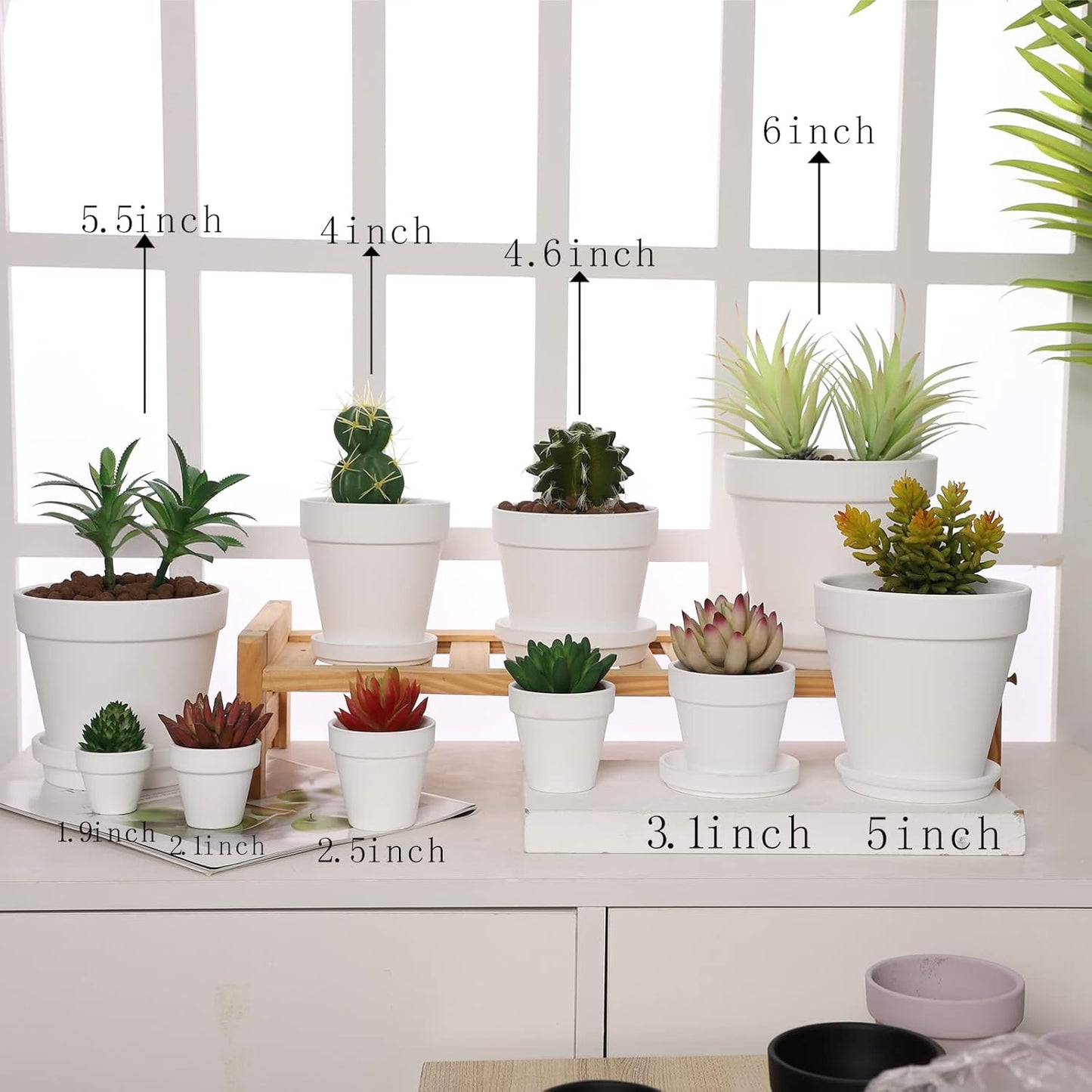 Yishang Large Terra Cotta Pots with Saucer- 4 Pack Large 6'' Terra Cotta Plant Pot with Drainage Hole, Flower Pot with Tray, Terracotta Pot for Indoor Outdoor Plant(White)