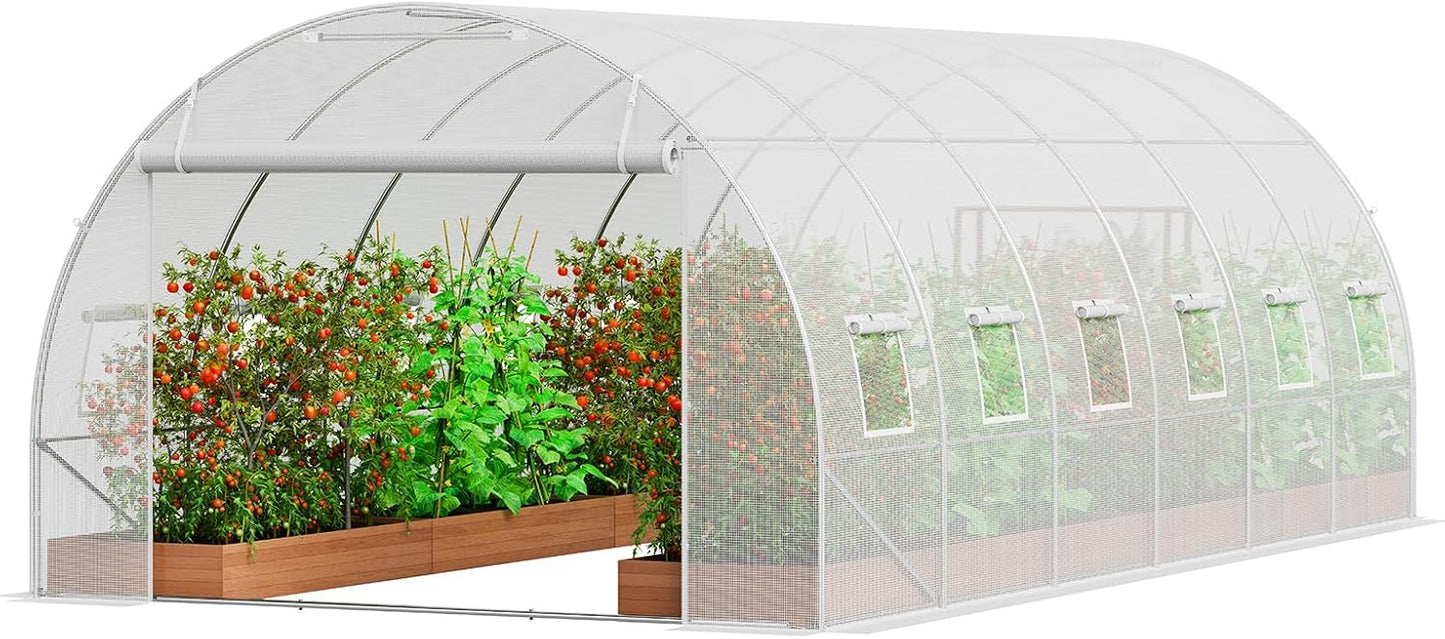 VEVOR Walk-in Tunnel Greenhouse, 19.4x9.7x6.5 ft Hoop House Greenhouse Tunnel, Plant Hot House with Galvanized Steel Frame, White PE Cover, Roll-up Zipper Door and 12 Windows for Outdoor